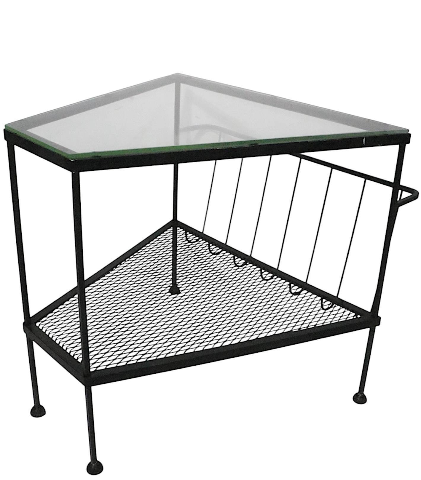 Pr. Mid Century Troy Sunshade Co.  Wrought Iron and Glass Wedge Form End Tables For Sale 7