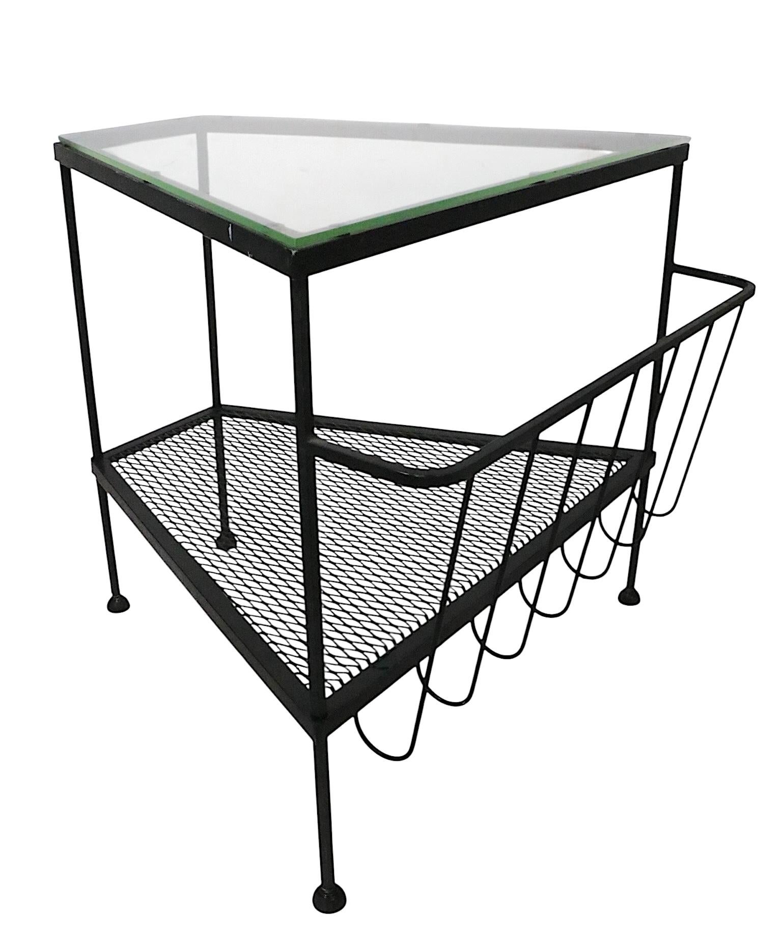 Pr. Mid Century Troy Sunshade Co.  Wrought Iron and Glass Wedge Form End Tables For Sale 8