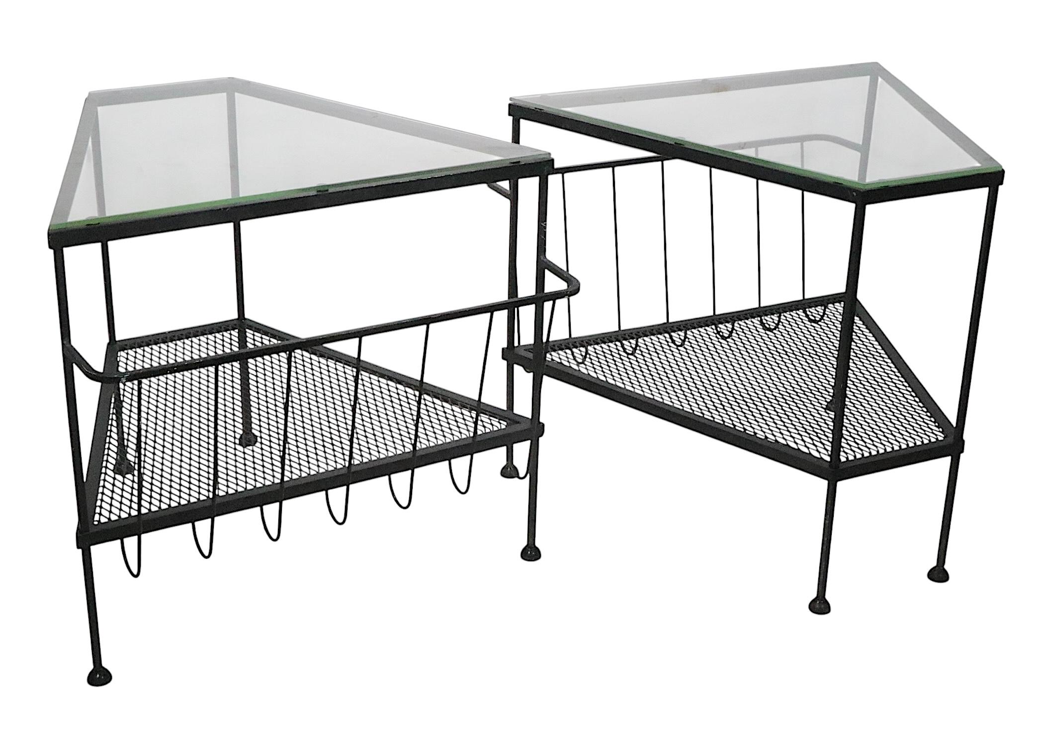 Pr. Mid Century Troy Sunshade Co.  Wrought Iron and Glass Wedge Form End Tables For Sale 10