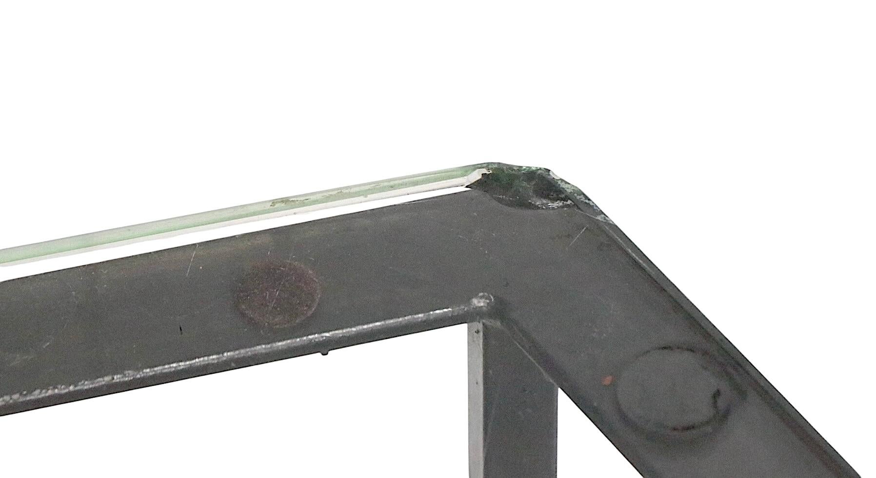 Mid-Century Modern Pr. Mid Century Troy Sunshade Co.  Wrought Iron and Glass Wedge Form End Tables For Sale