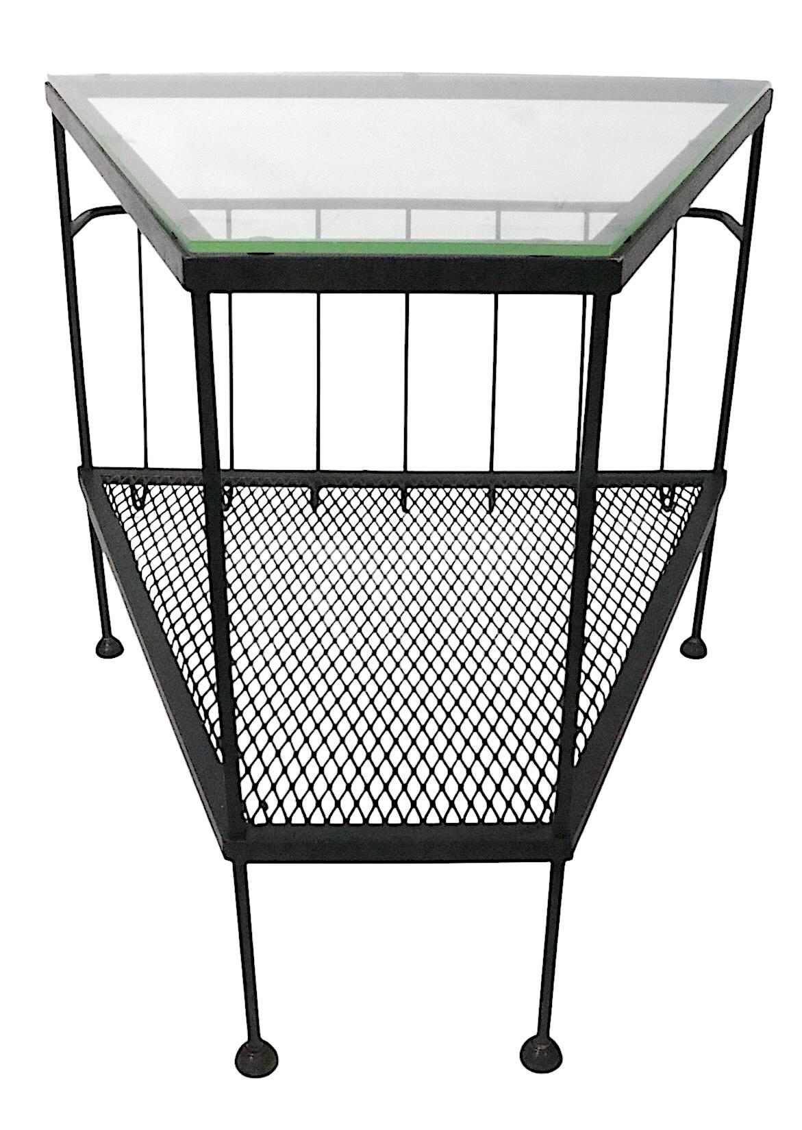 Pr. Mid Century Troy Sunshade Co.  Wrought Iron and Glass Wedge Form End Tables For Sale 1