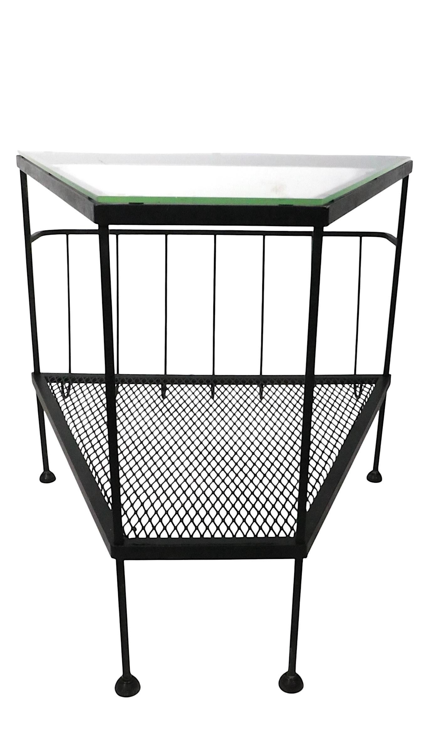 Pr. Mid Century Troy Sunshade Co.  Wrought Iron and Glass Wedge Form End Tables For Sale 3