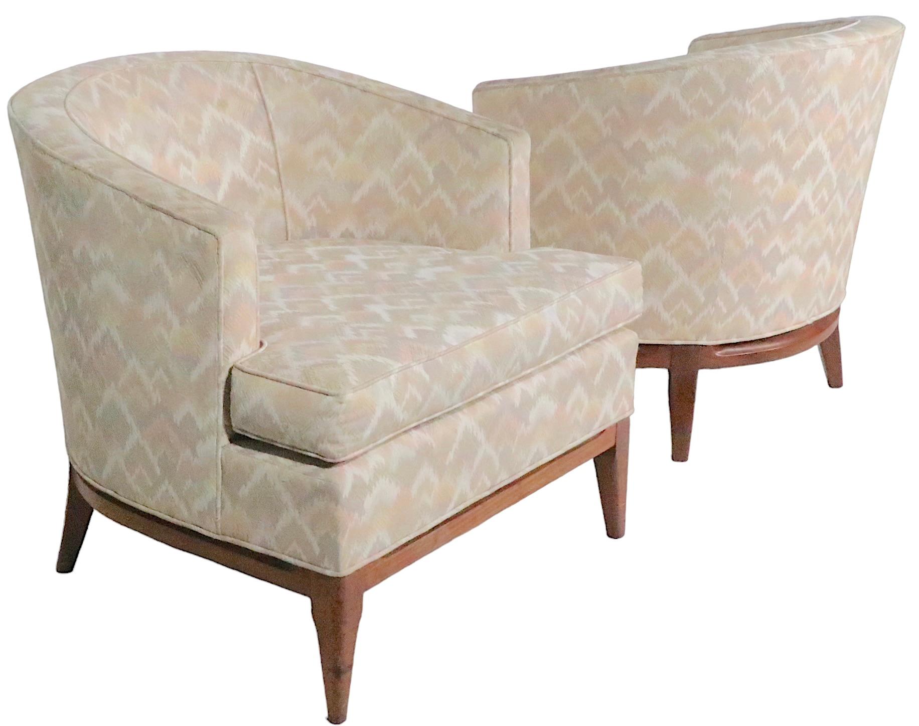 Upholstery Pair. Mid Century Tub Chairs After Robsjohn Gibbings, circa 1950 - 1960s For Sale