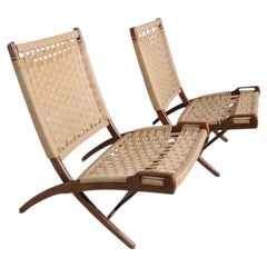 Pr. Mid Century Wegner Style Folding Rope Lounge Chairs Circa 1950/70's