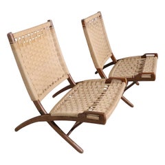 Pr. Mid Century Wegner Style Folding Rope Lounge Chairs Circa 1950/70's