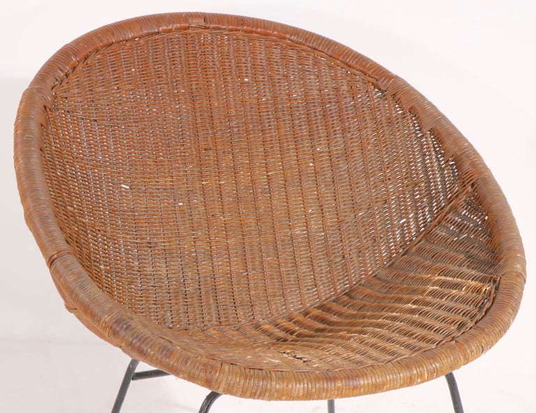 Pr. Mid Century Wicker Hoop Cone Style Lounge Patio Sunroom Chairs at