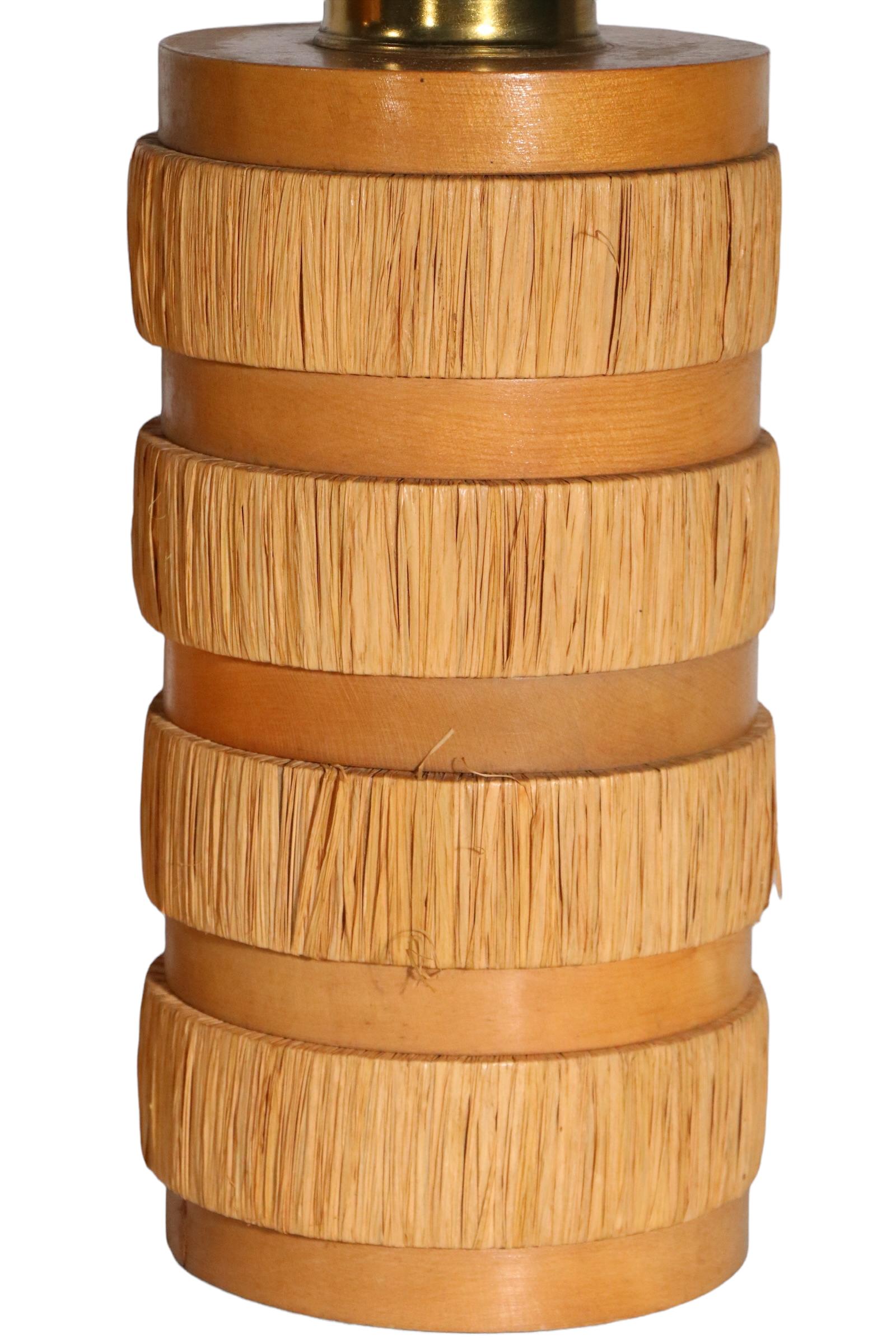 Pr. Mid-Century-Tischlampen aus Holz und umwickelten Binsen im Tiki-Stil im Angebot 3
