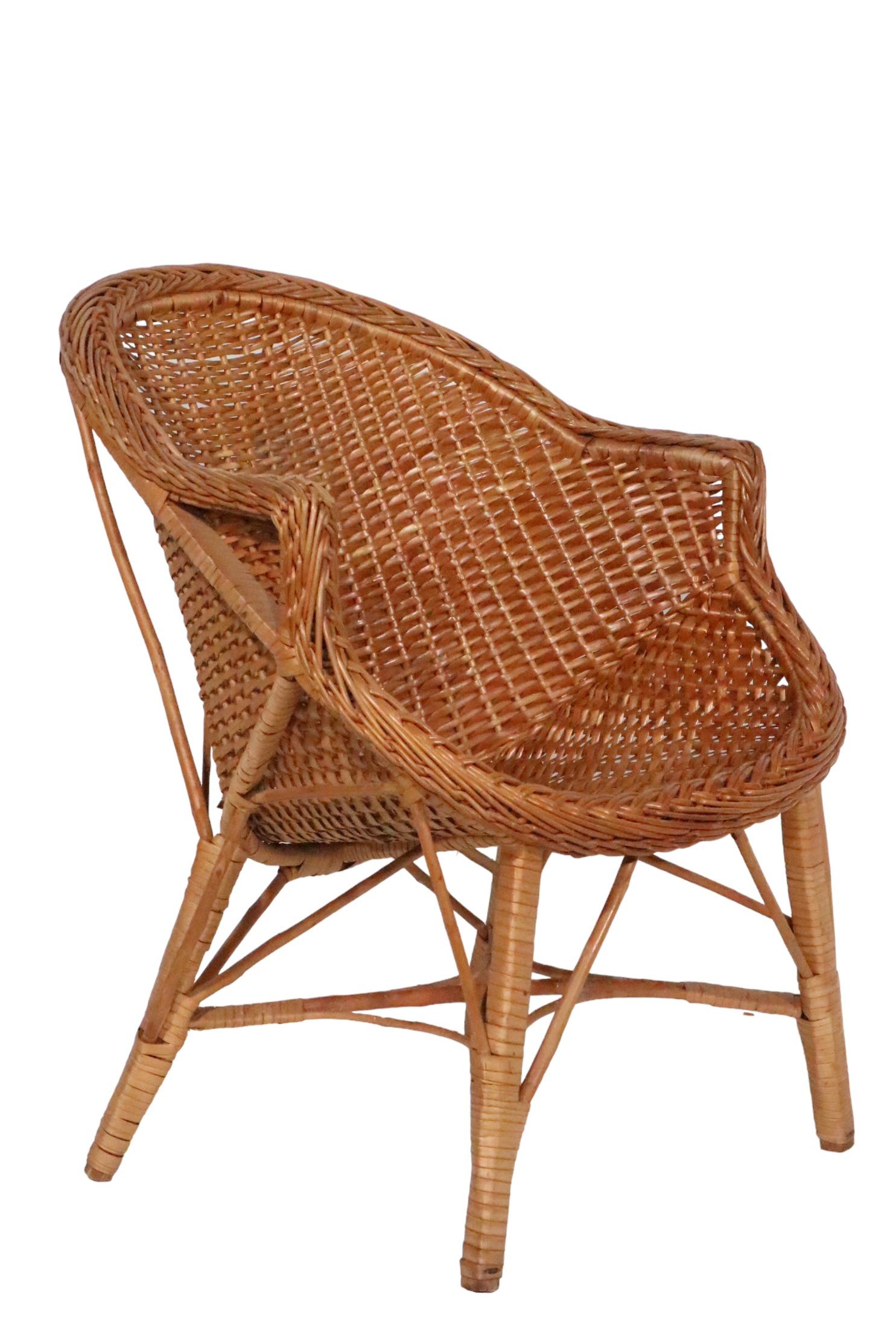 Pr  Mid Century Woven Wicker Arm Chairs  For Sale 6