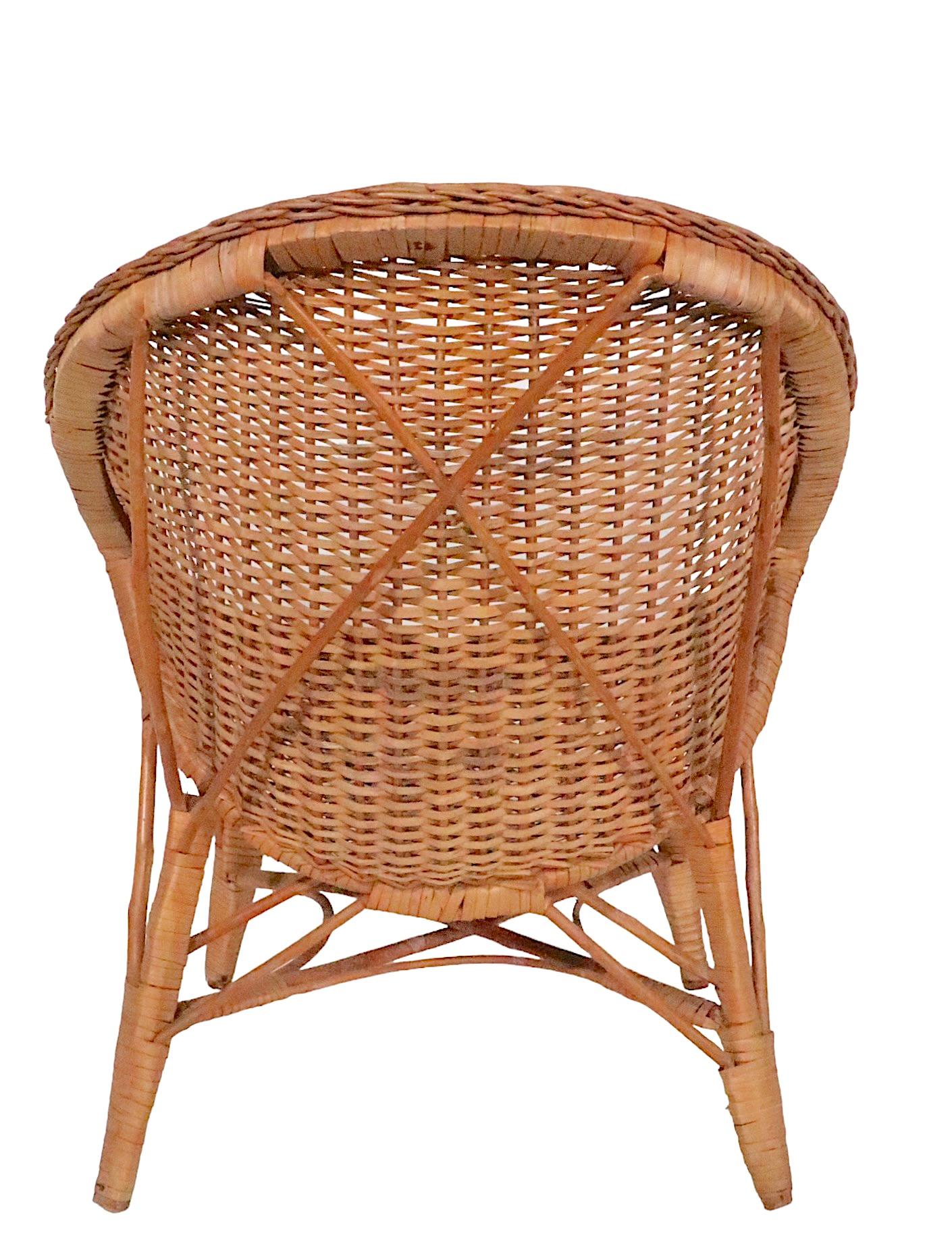 Pr  Mid Century Woven Wicker Arm Chairs  For Sale 2