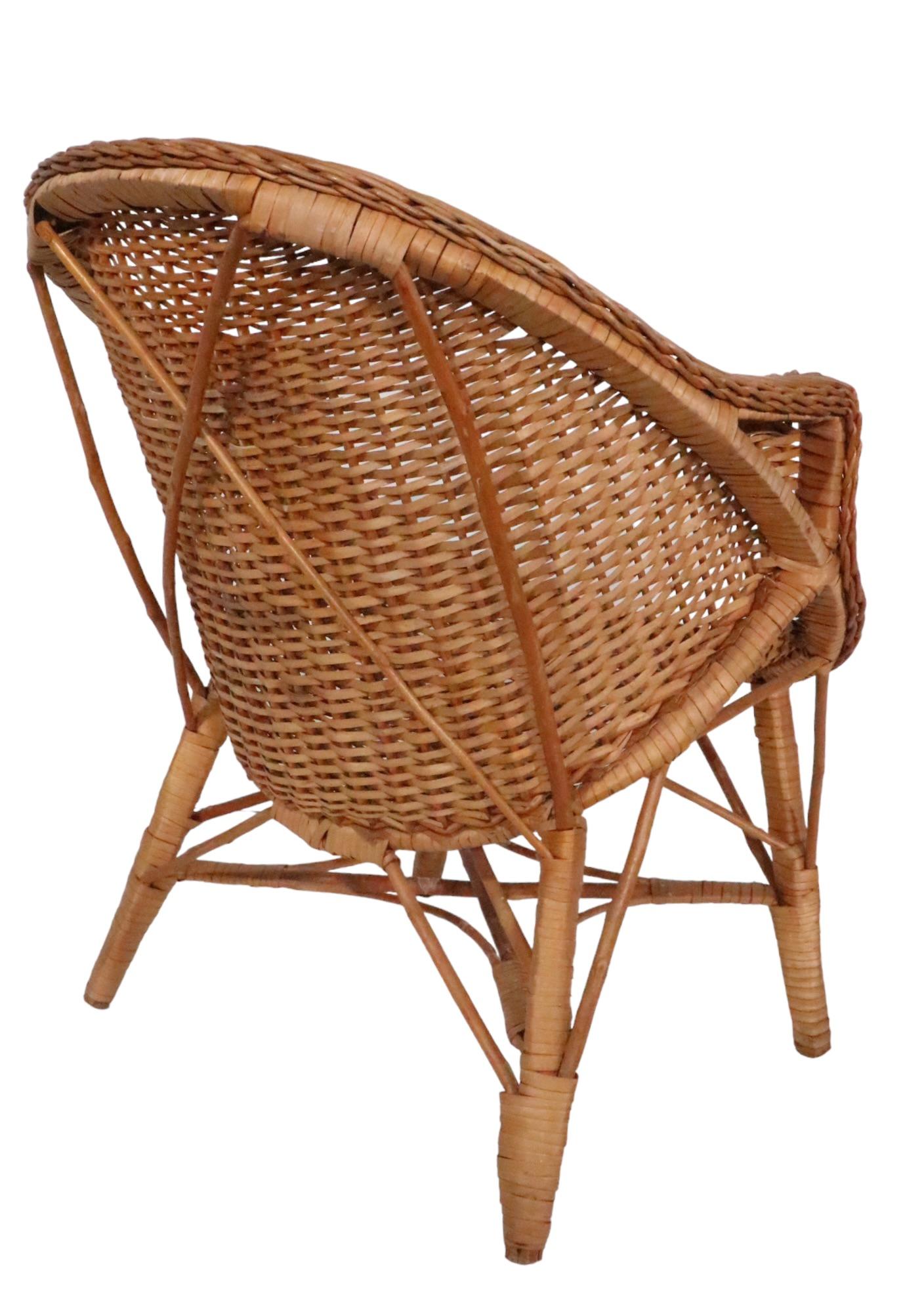Pr  Mid Century Woven Wicker Arm Chairs  For Sale 3
