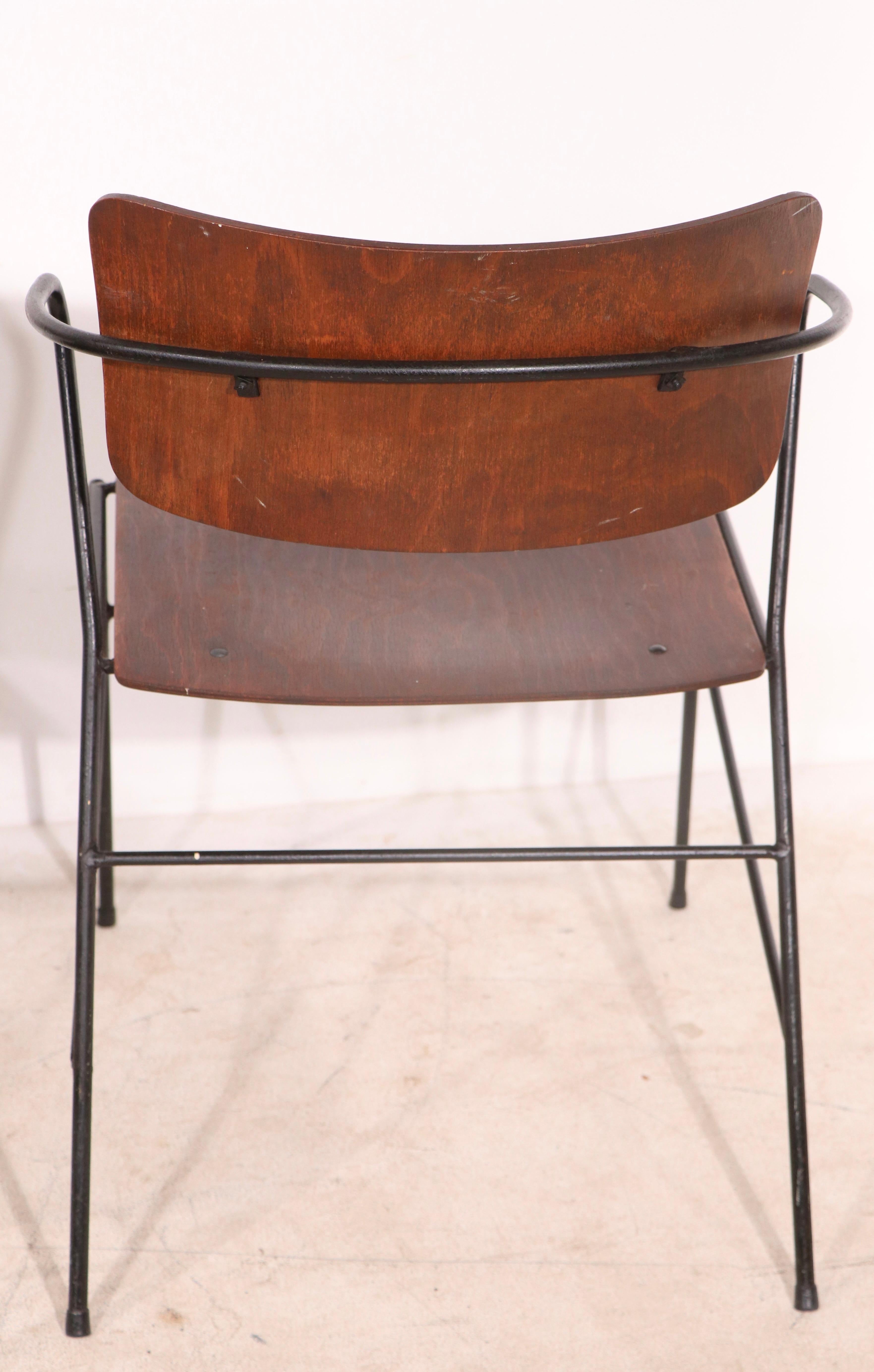 20th Century Pr. Mid Century Wrought Iron and Bent Plywood Arm Dining Chars After Umanoff For Sale