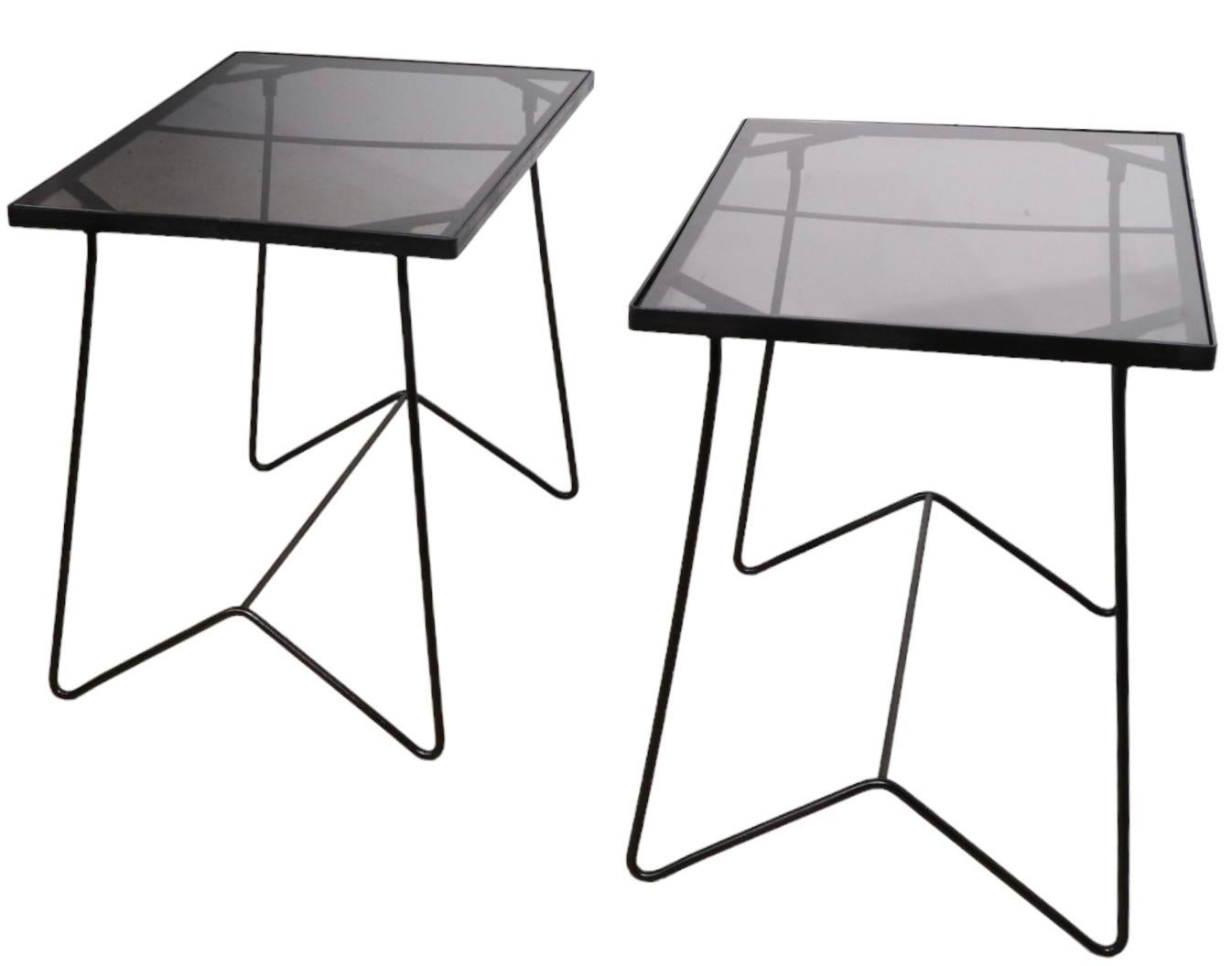 Pr. Mid Century Wrought Iron and Tinted Glass Top End Side Tables after McCobb 4