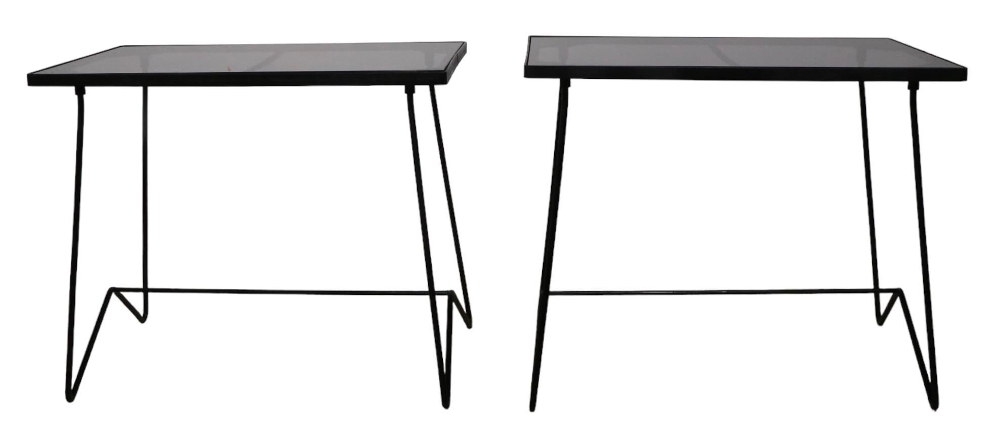 Pr. Mid Century Wrought Iron and Tinted Glass Top End Side Tables after McCobb 6