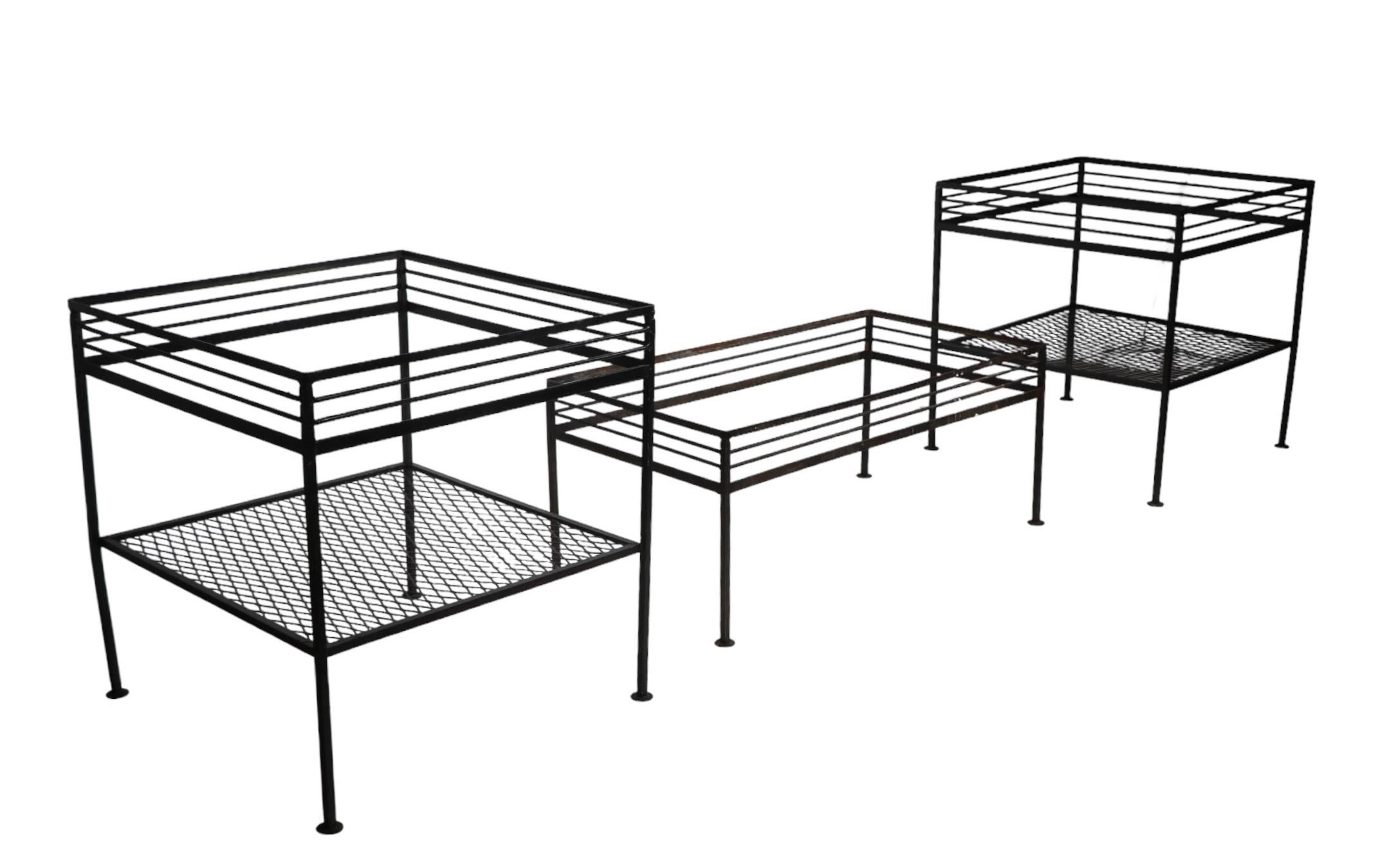 Pr Mid Century  Wrought  Iron End Tables att. to Woodard For Sale 6