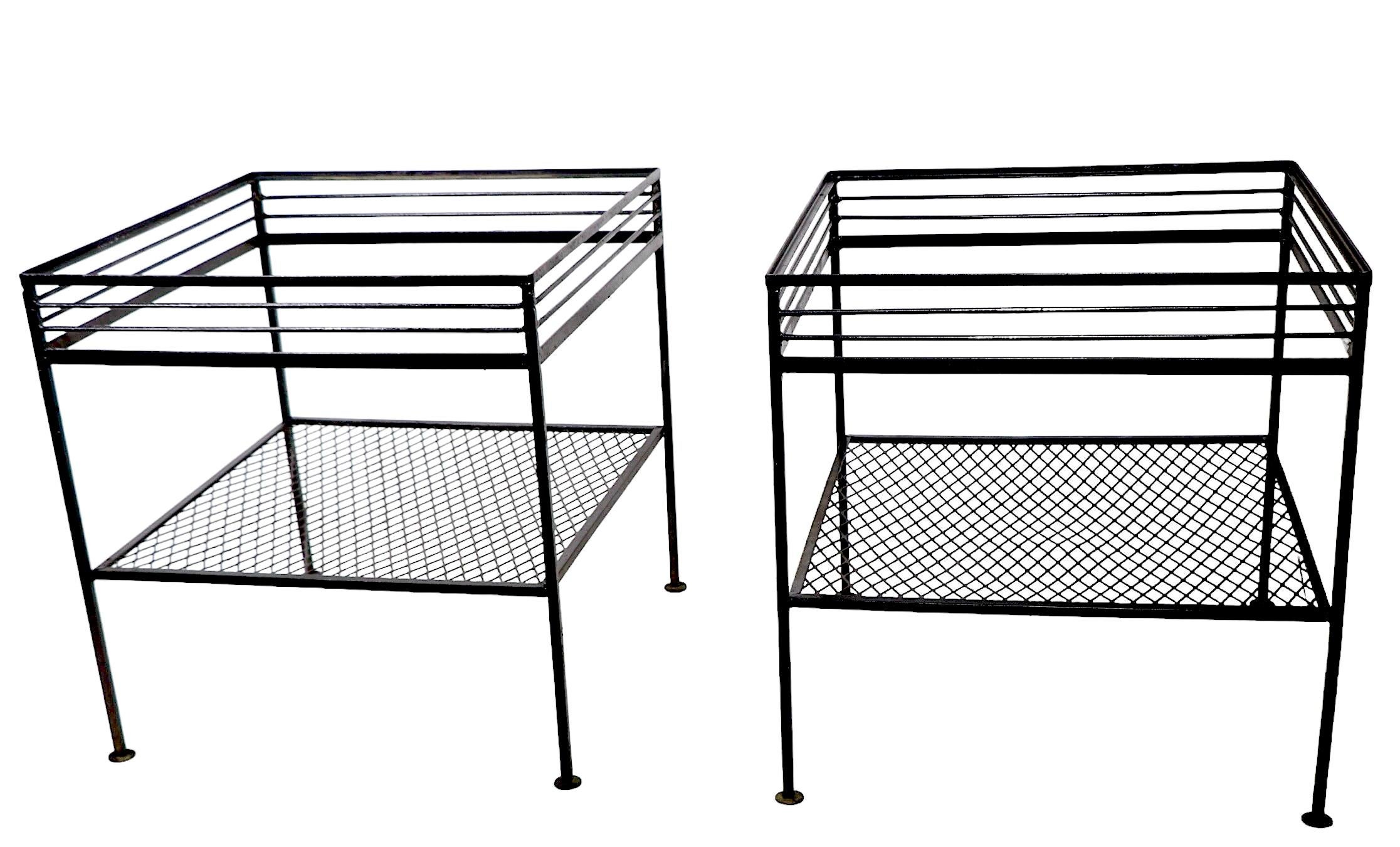 Mid-Century Modern Pr Mid Century  Wrought  Iron End Tables att. to Woodard For Sale