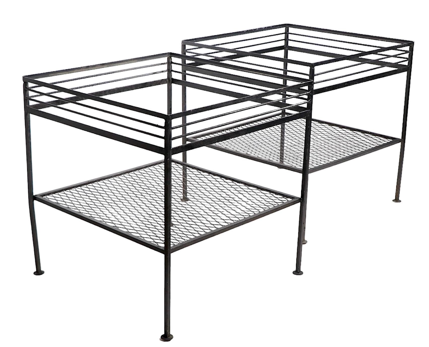 Pr Mid Century  Wrought  Iron End Tables att. to Woodard In Good Condition For Sale In New York, NY