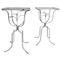 Pr. Mid Century Wrought Iron Garden Patio Poolside Side Tables Plant Stands