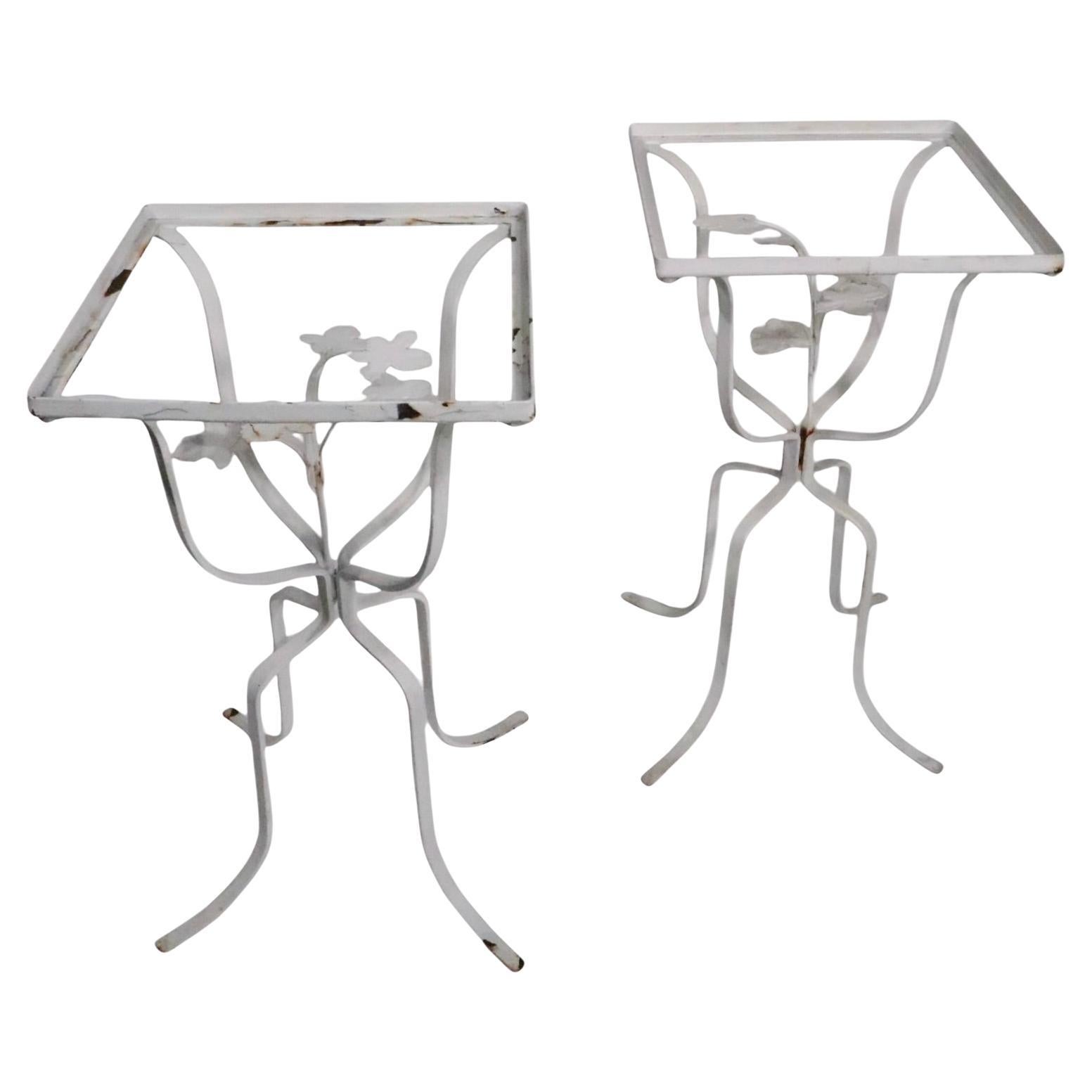 Pr. Mid Century Wrought Iron Garden Patio Poolside Side Tables Plant Stands
