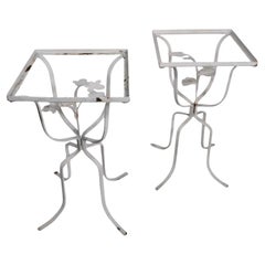 Pr. Mid Century Wrought Iron Garden Patio Poolside Side Tables Plant Stands
