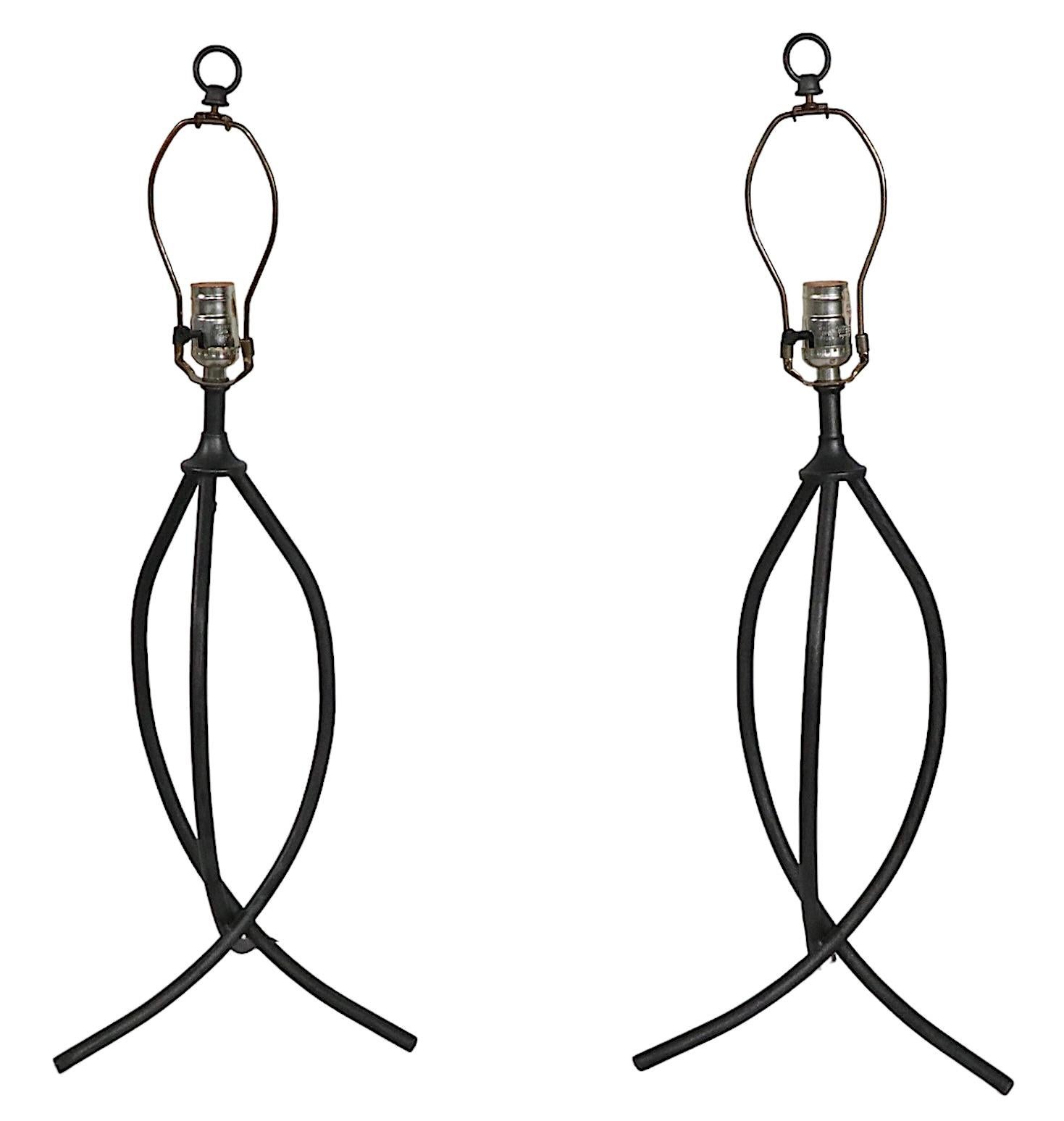 Pair Midcentury Wrought Iron Table Lamps, circa 1950s 4