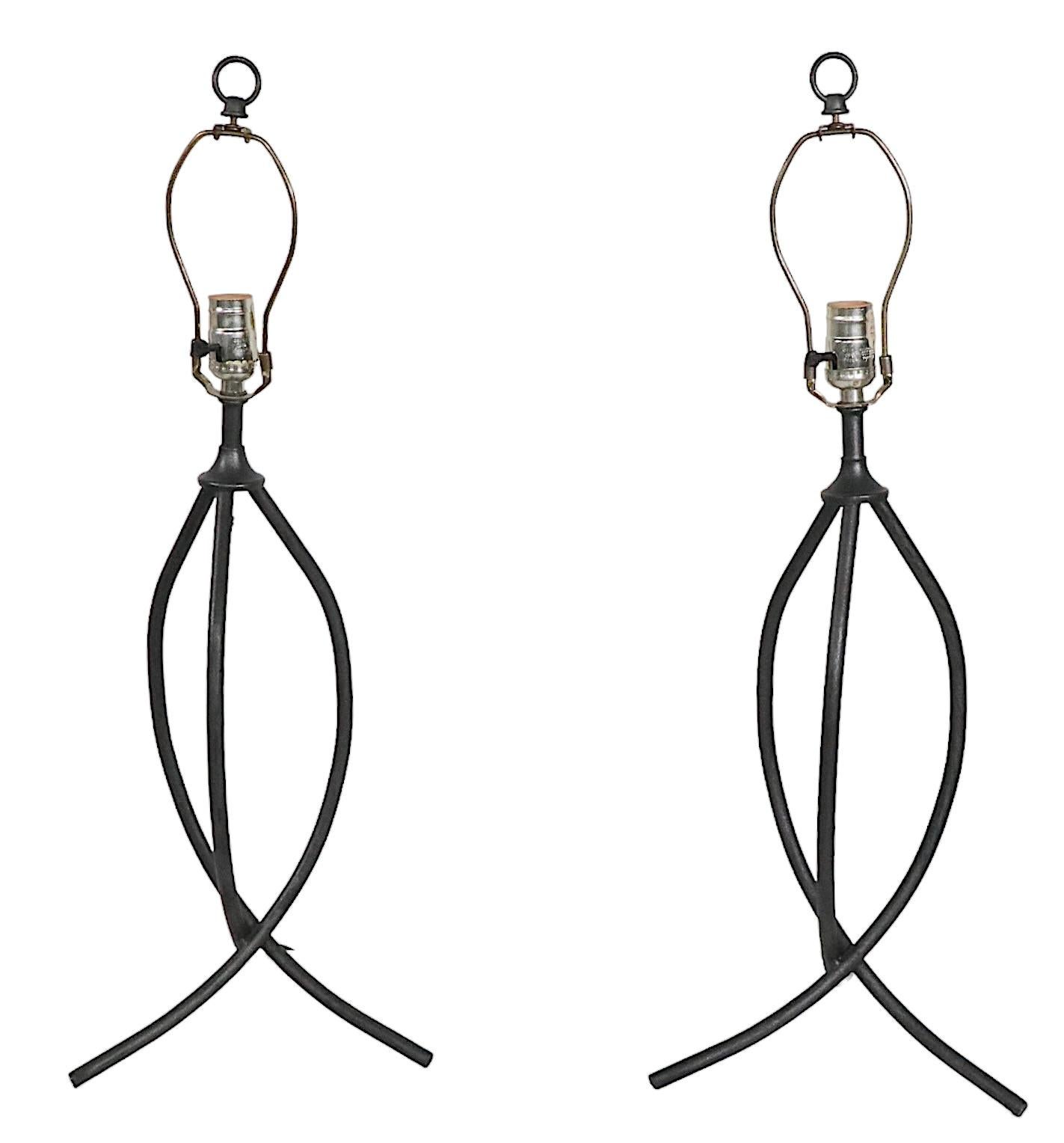 Pair Midcentury Wrought Iron Table Lamps, circa 1950s 5