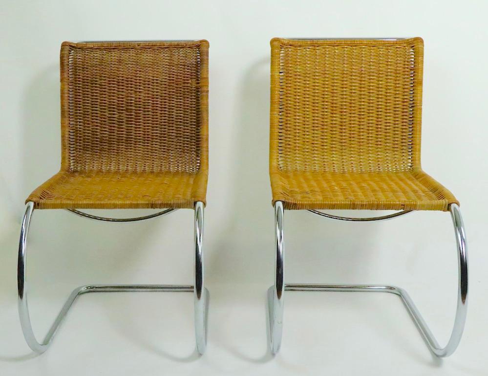 20th Century Pr. Mies Mr 10 Dining Chairs Woven Wicker on Chrome Frames