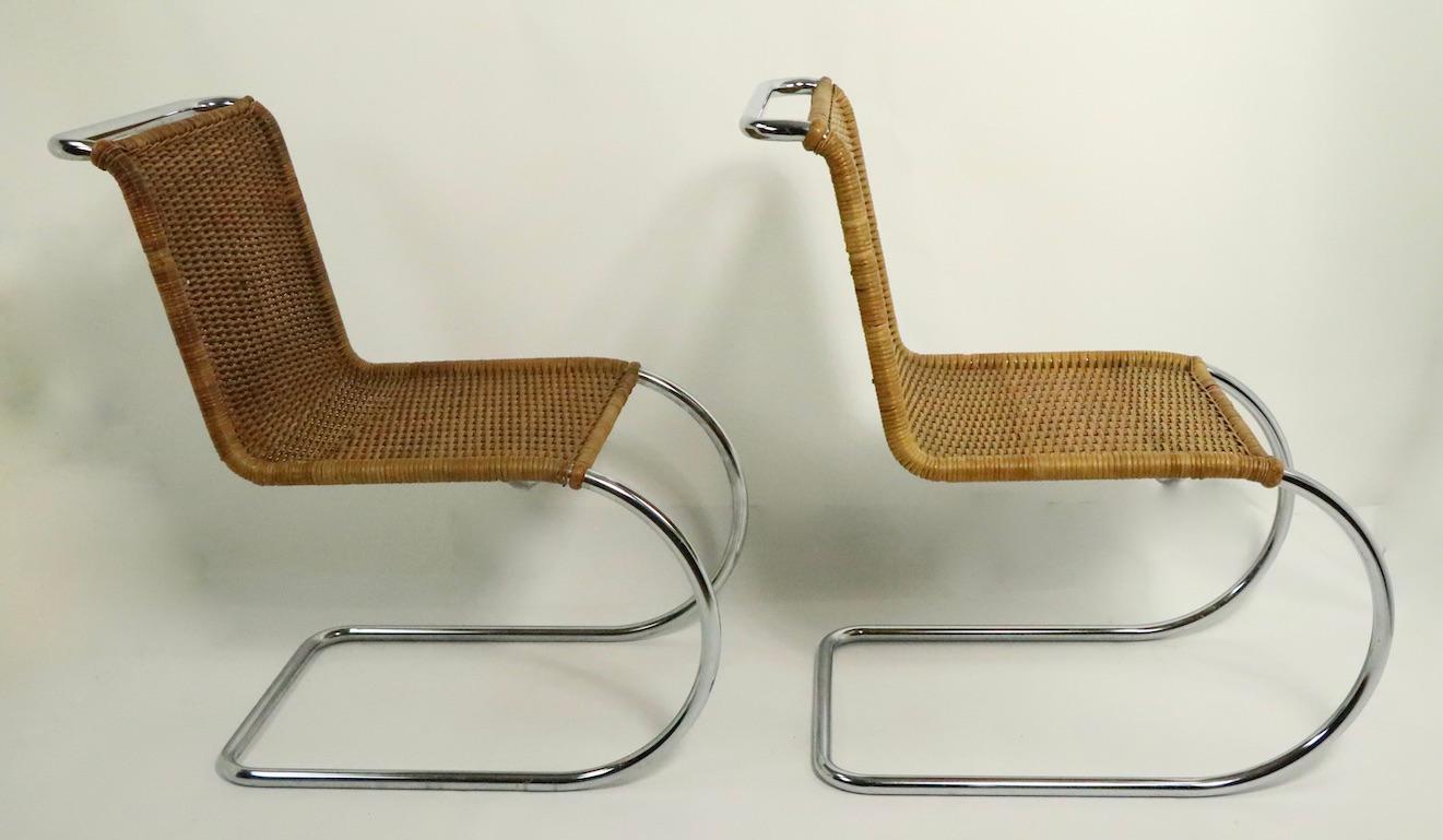 Pr. Mies Mr 10 Dining Chairs Woven Wicker on Chrome Frames 1