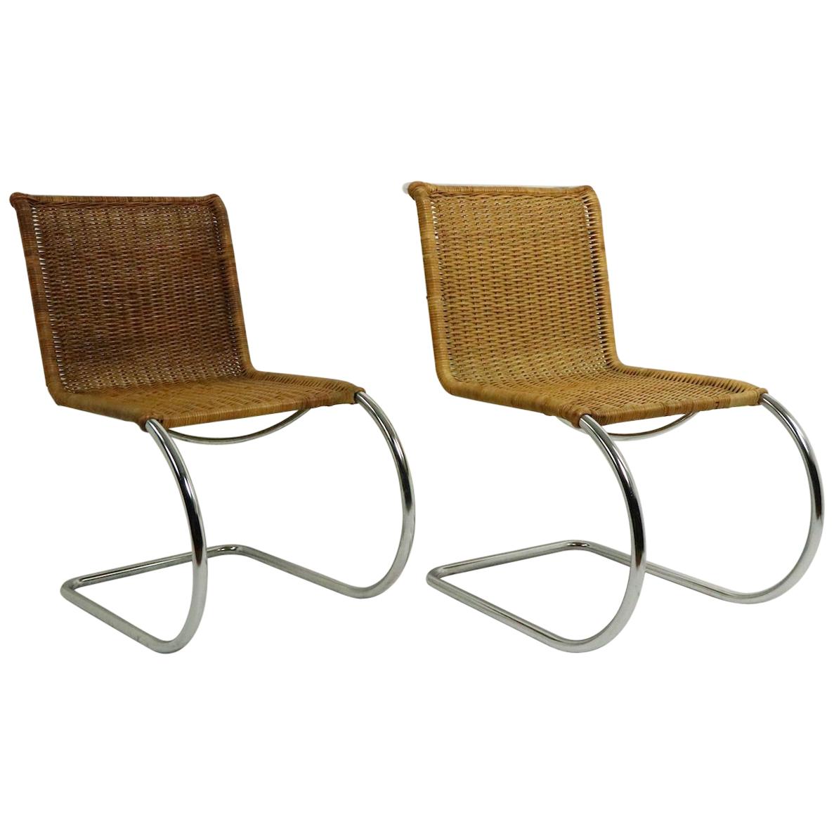 Pr. Mies Mr 10 Dining Chairs Woven Wicker on Chrome Frames