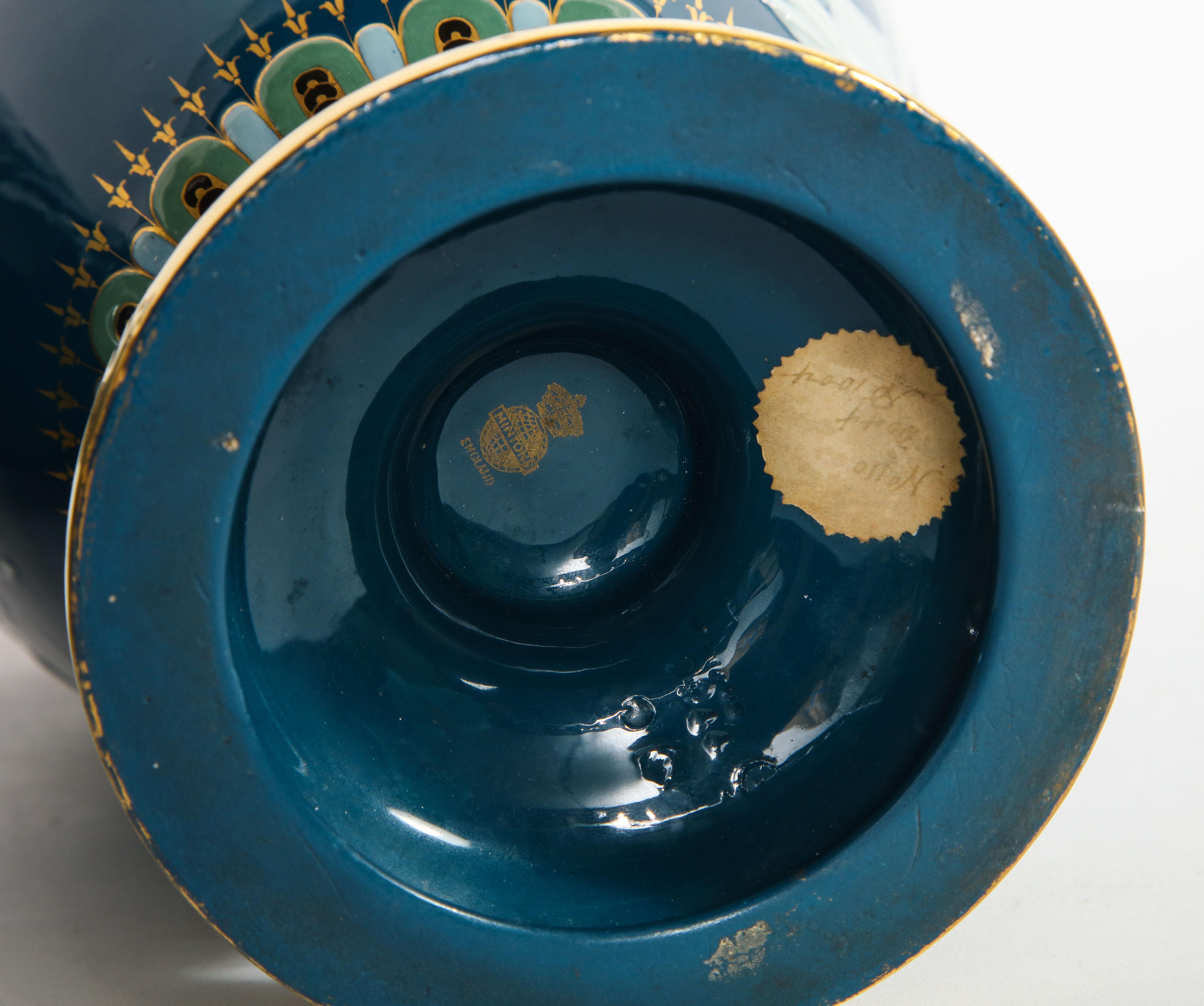 Pr. Vases à fond bleu Mintons Pâte-sur-pâte, ''Too Fast'' et ''Too Slow'', L. Solon 10