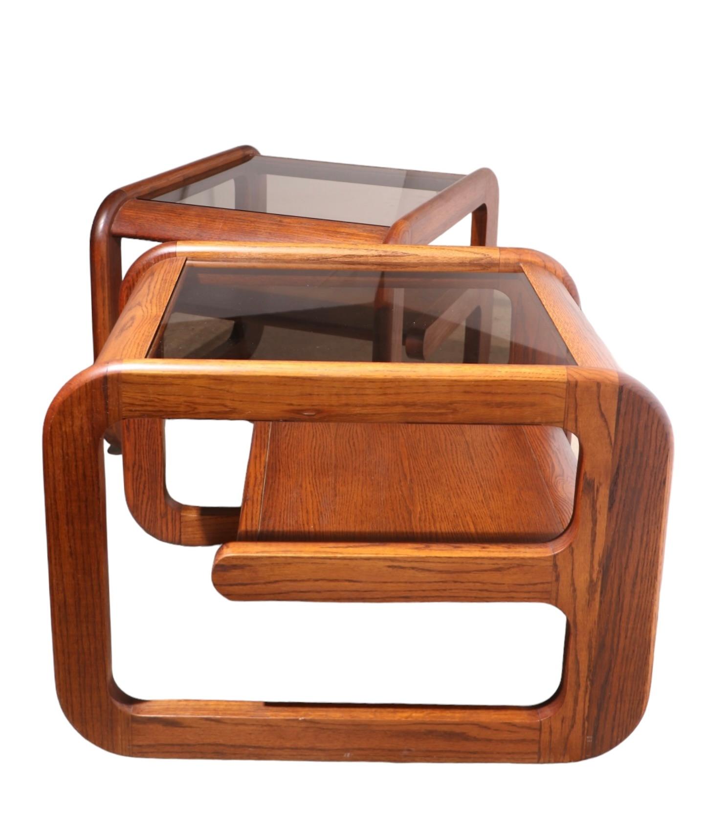 Pr. Mod Oak and Glass  Lou Hodges Lane  Side End Tables  c. 1970's 4