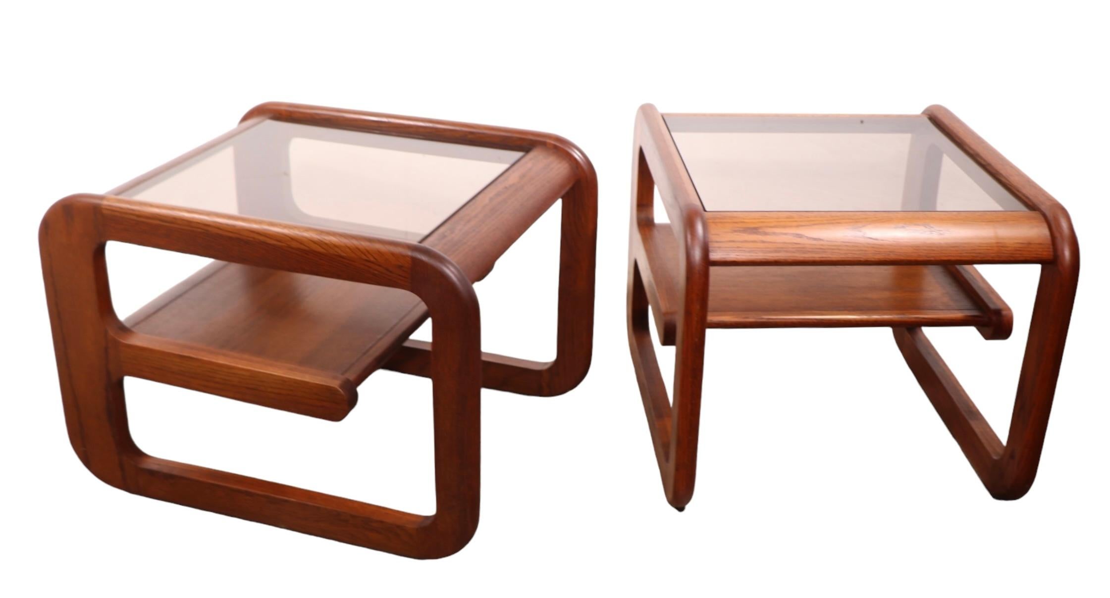 Pr. Mod Oak and Glass  Lou Hodges Lane  Side End Tables  c. 1970's 5