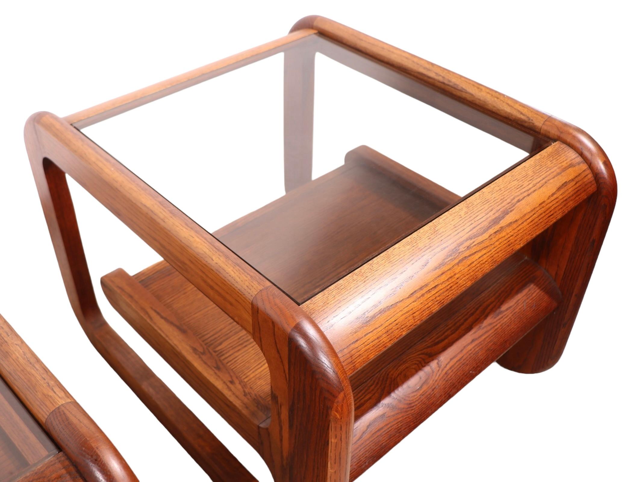 Pr. Mod Oak and Glass  Lou Hodges Lane  Side End Tables  c. 1970's 8