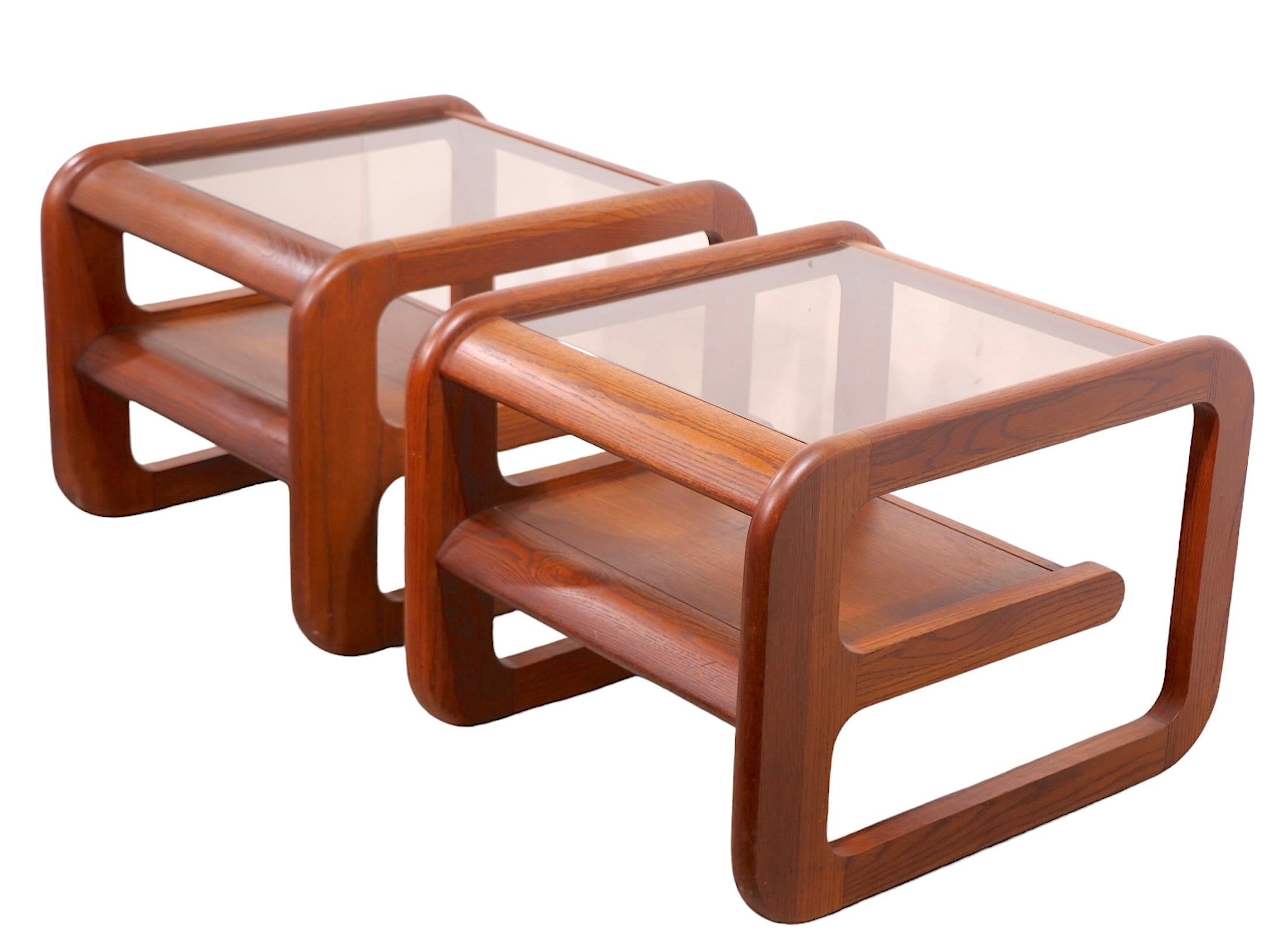 Pr. Mod Oak and Glass  Lou Hodges Lane  Side End Tables  c. 1970's 13