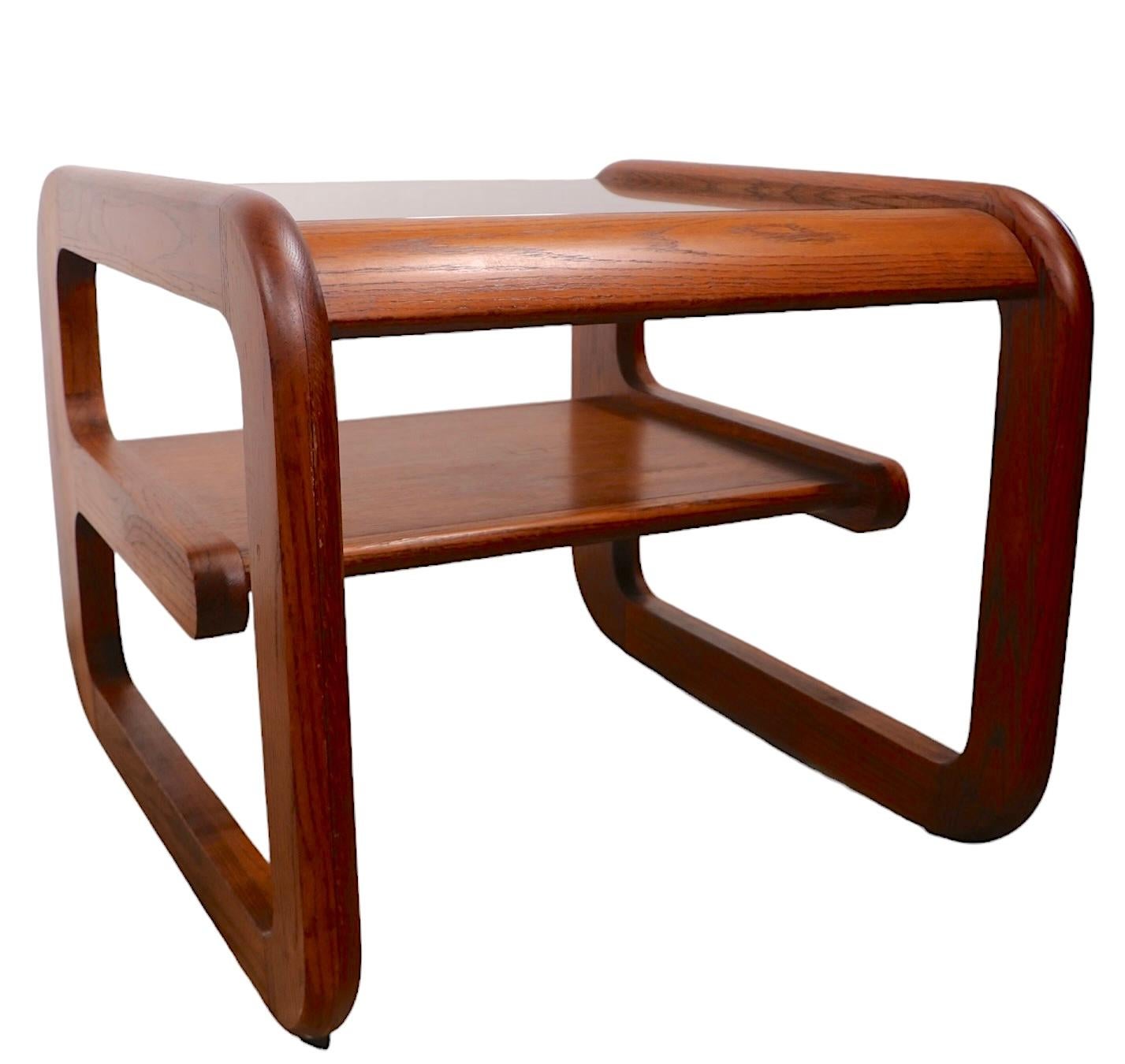 Pr. Mod Oak and Glass  Lou Hodges Lane  Side End Tables  c. 1970's 16