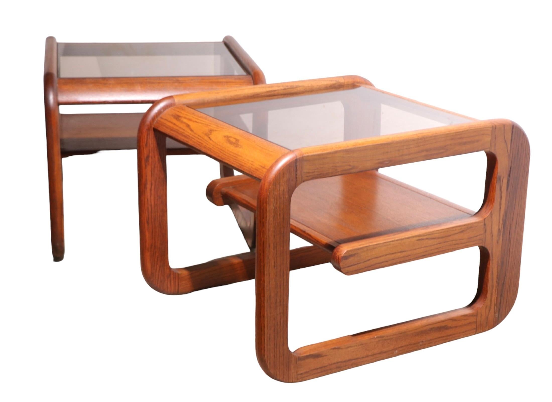 Pr. Mod Oak and Glass  Lou Hodges Lane  Side End Tables  c. 1970's 18