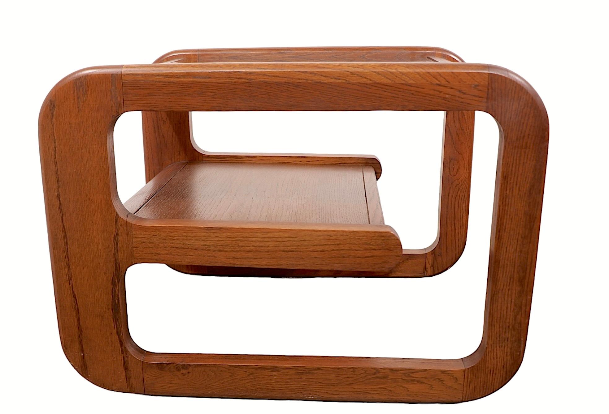 Mid-Century Modern Pr. Mod Oak and Glass  Lou Hodges Lane  Side End Tables  c. 1970's