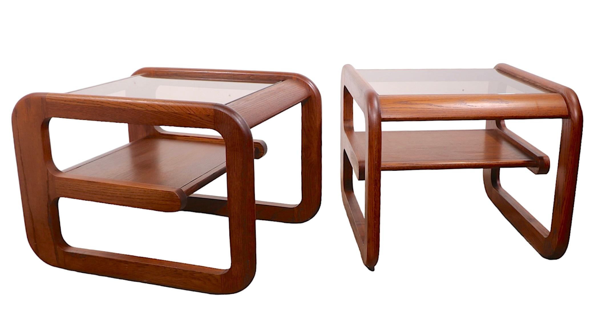 20th Century Pr. Mod Oak and Glass  Lou Hodges Lane  Side End Tables  c. 1970's