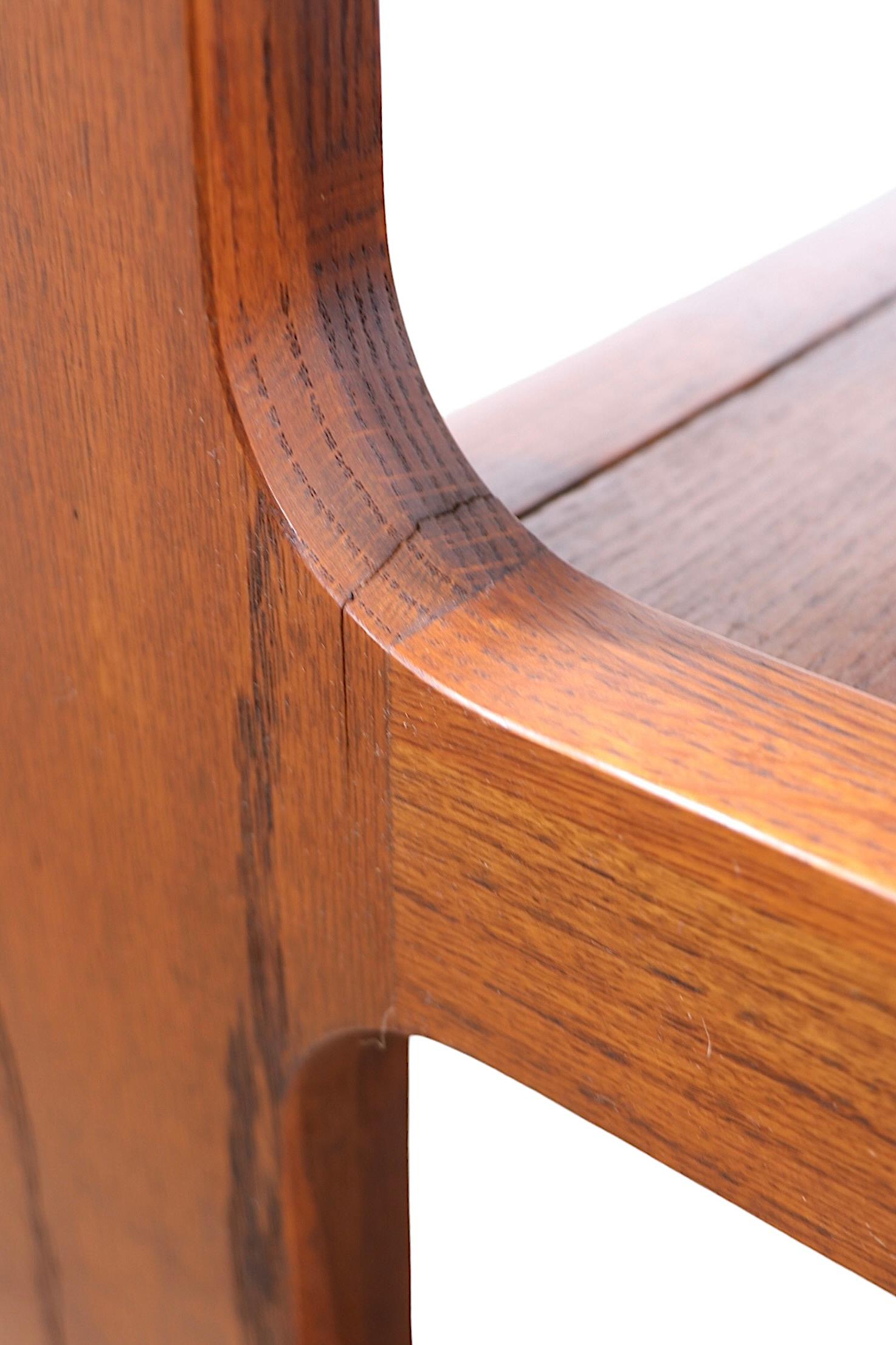 Smoked Glass Pr. Mod Oak and Glass  Lou Hodges Lane  Side End Tables  c. 1970's