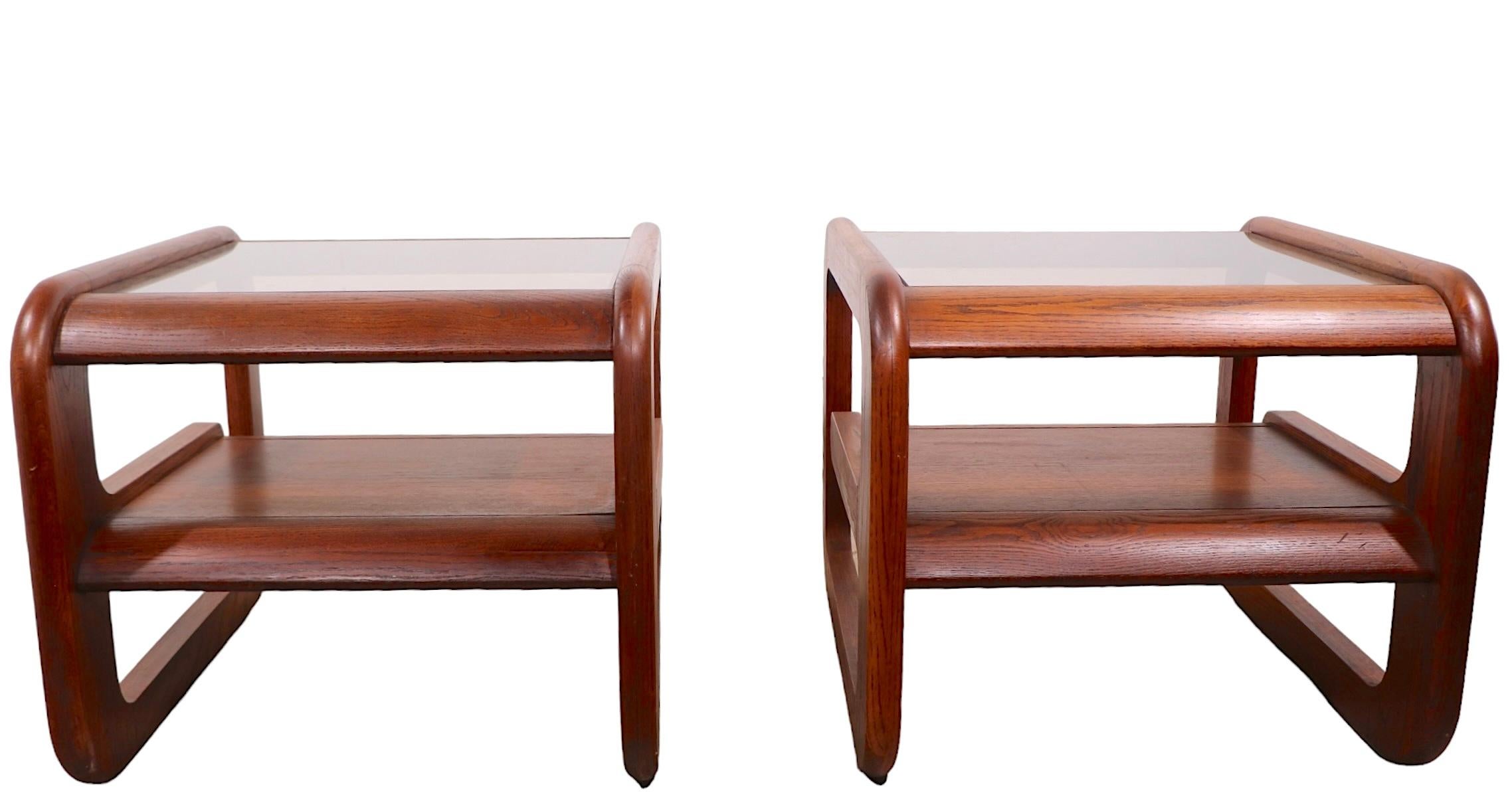 Pr. Mod Oak and Glass  Lou Hodges Lane  Side End Tables  c. 1970's 2