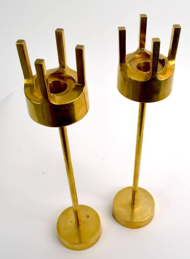 Swedish Pair of Modernist Brass Candlesticks in the Style of Pierre Forsell for Skultuna