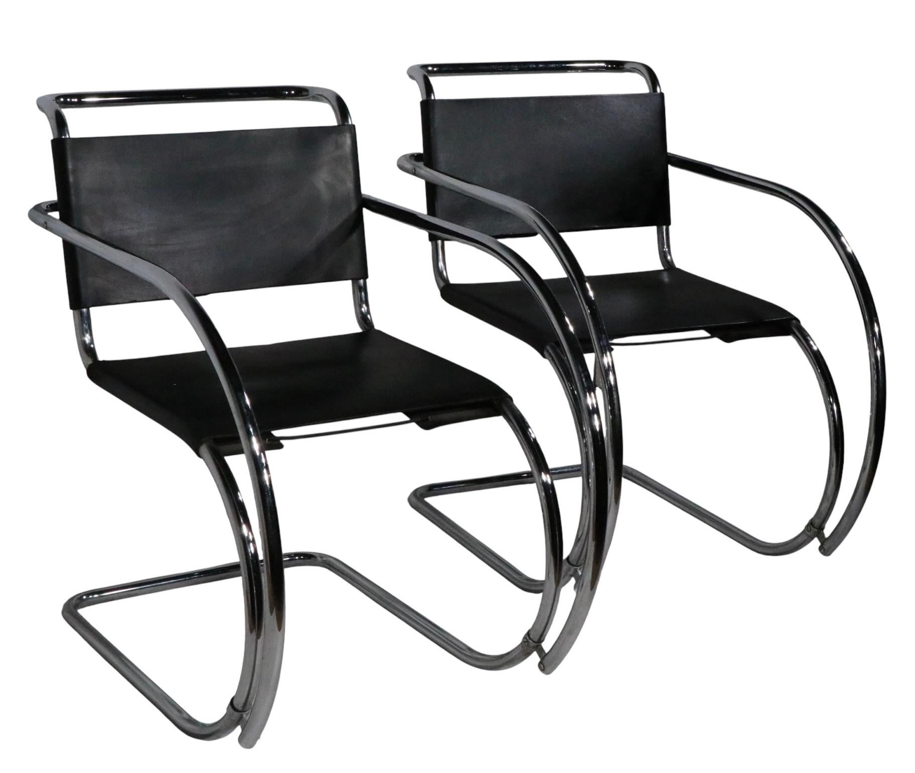 Pr. Mr. Chairs designed by Mies Van Der Rohe made by32.5  Palazetti In Good Condition For Sale In New York, NY