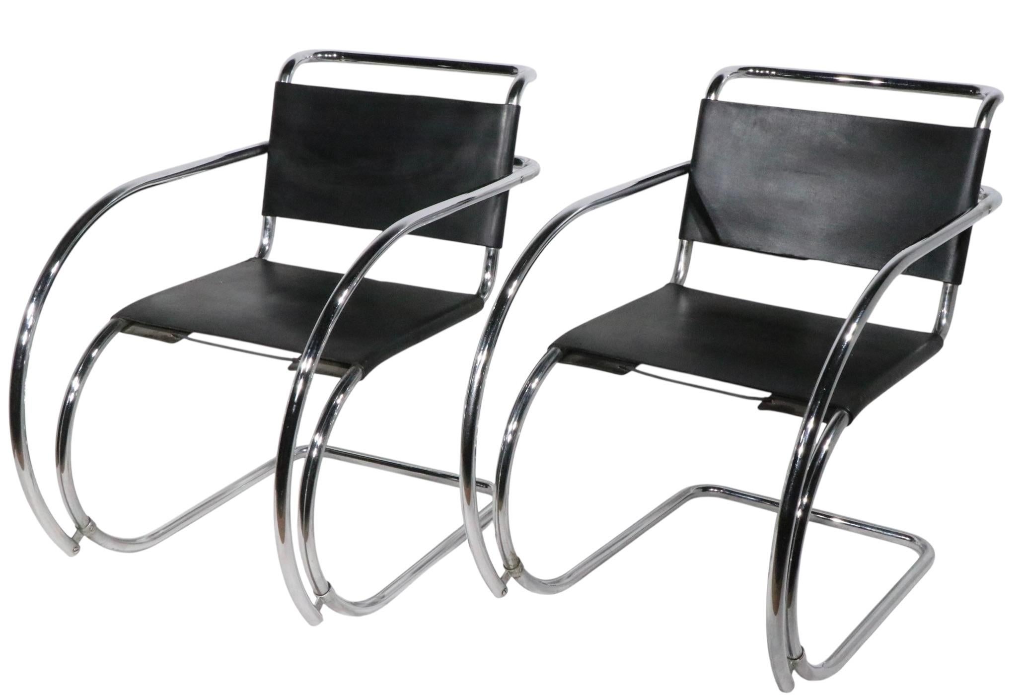 Leather Pr. Mr. Chairs designed by Mies Van Der Rohe made by32.5  Palazetti For Sale
