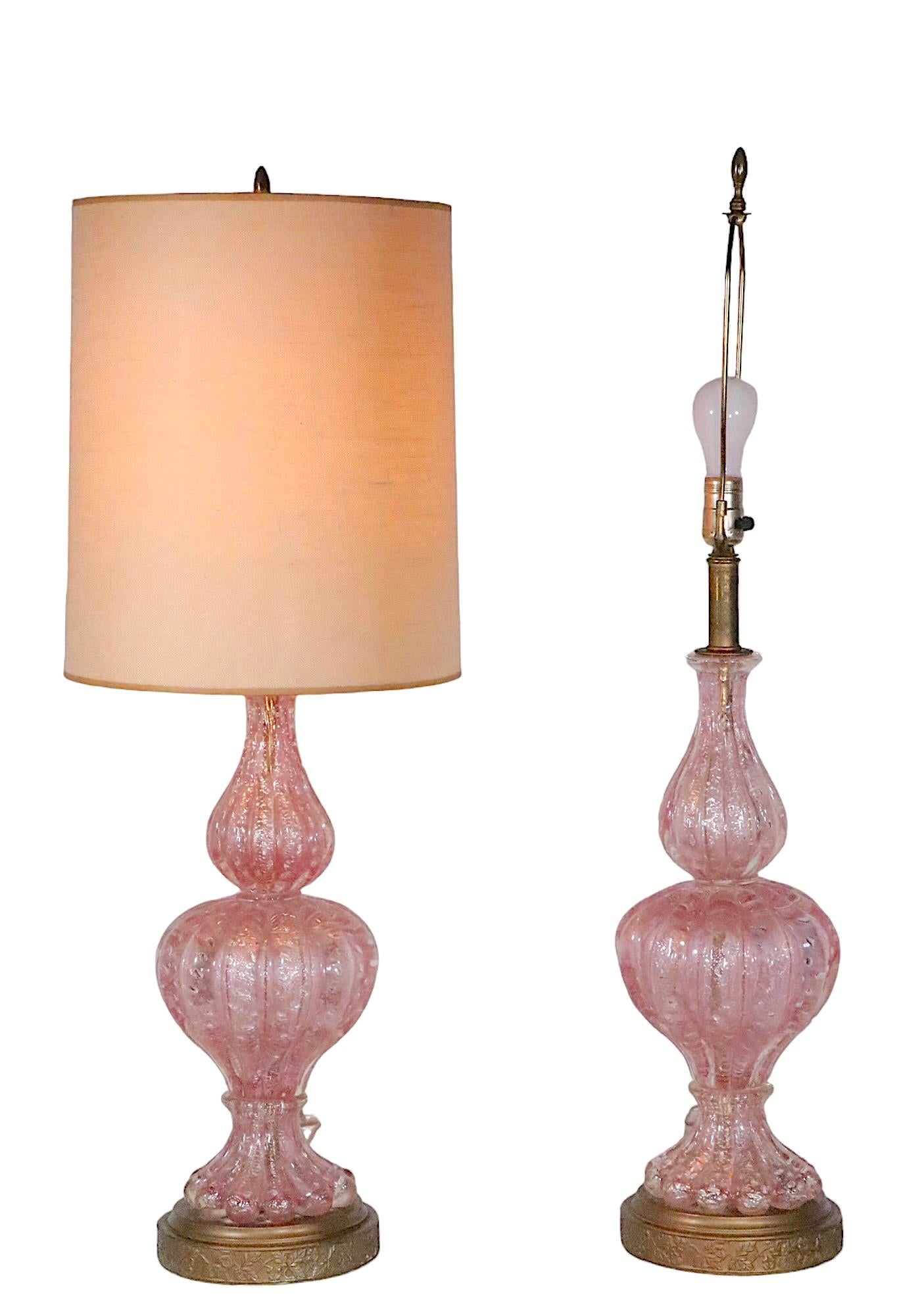 Mid-Century Modern Pr. Murano Art Glass Table Lamps Made in Italy  att.  to  Barovier c. 1950’s  For Sale