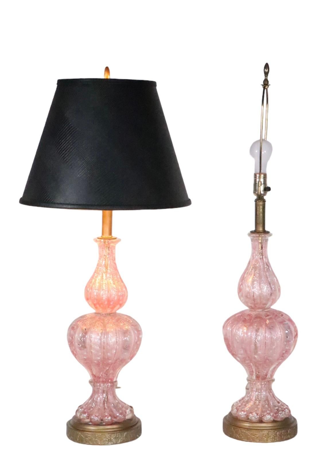 Italian Pr. Murano Art Glass Table Lamps Made in Italy  att.  to  Barovier c. 1950’s  For Sale