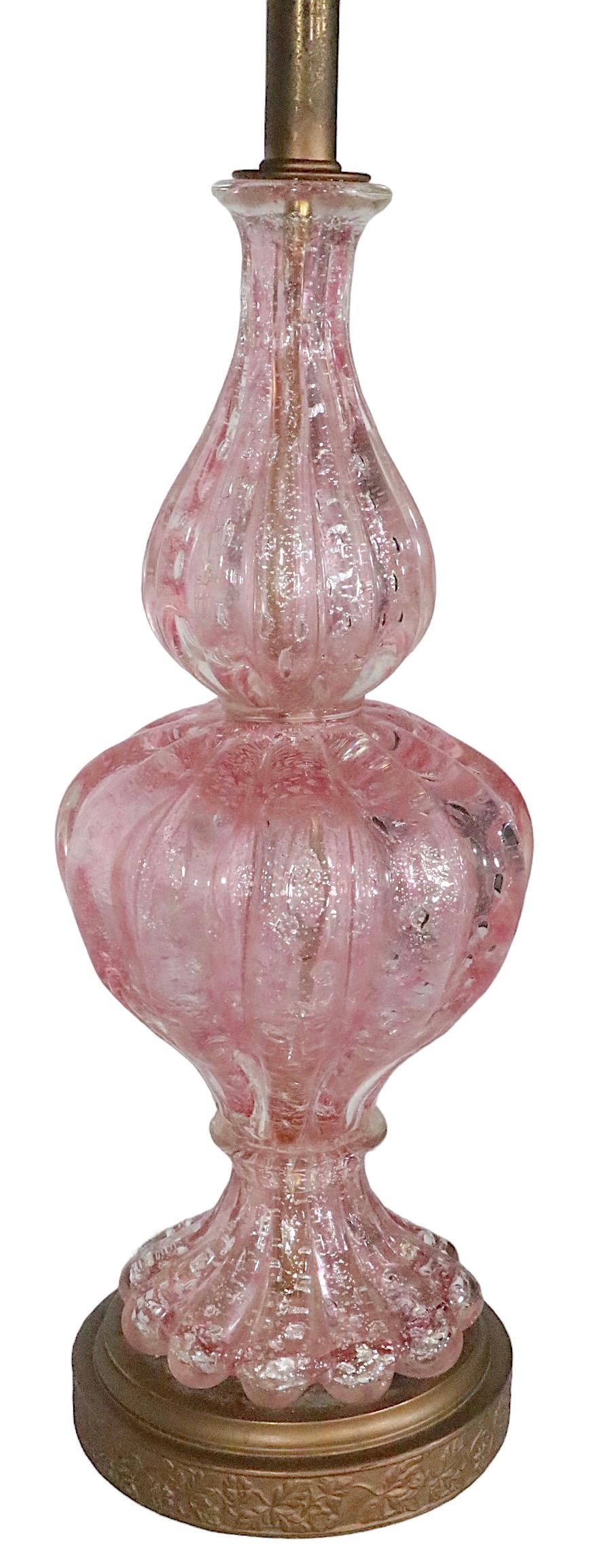 Pr. Murano Art Glass Table Lamps Made in Italy  att.  to  Barovier c. 1950’s  In Good Condition For Sale In New York, NY