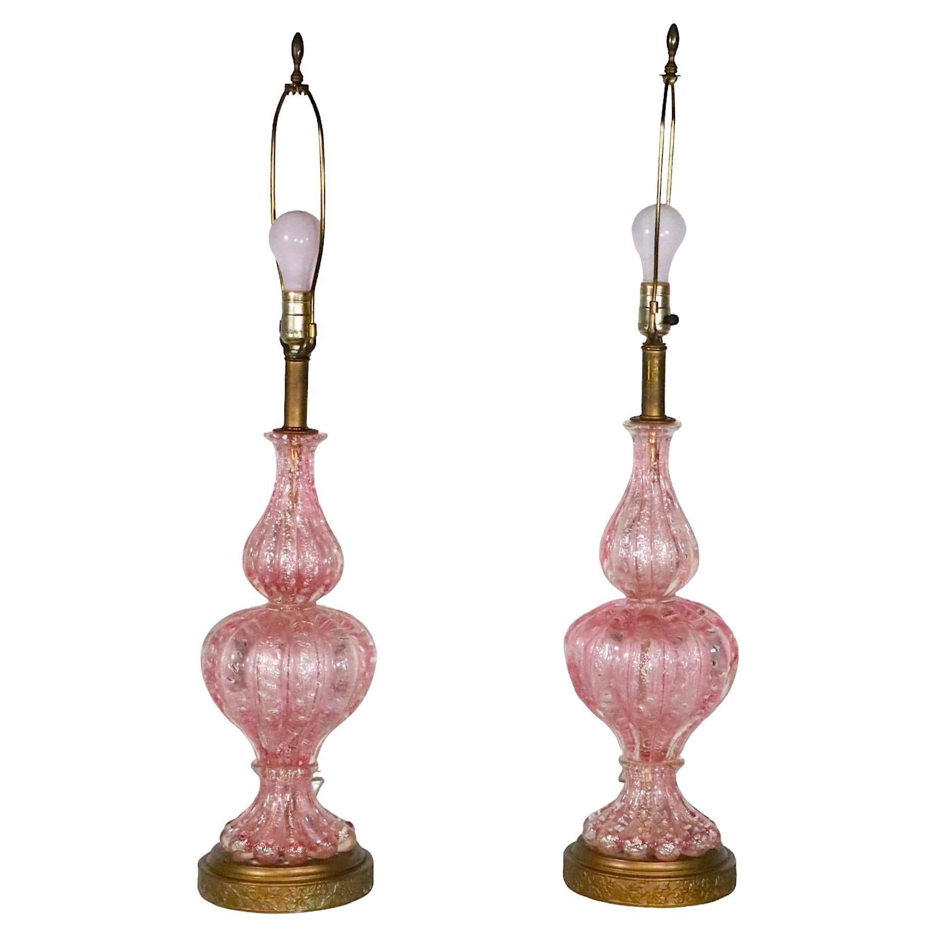 Pr. Murano Art Glass Table Lamps Made in Italy  att.  to  Barovier c. 1950’s  For Sale
