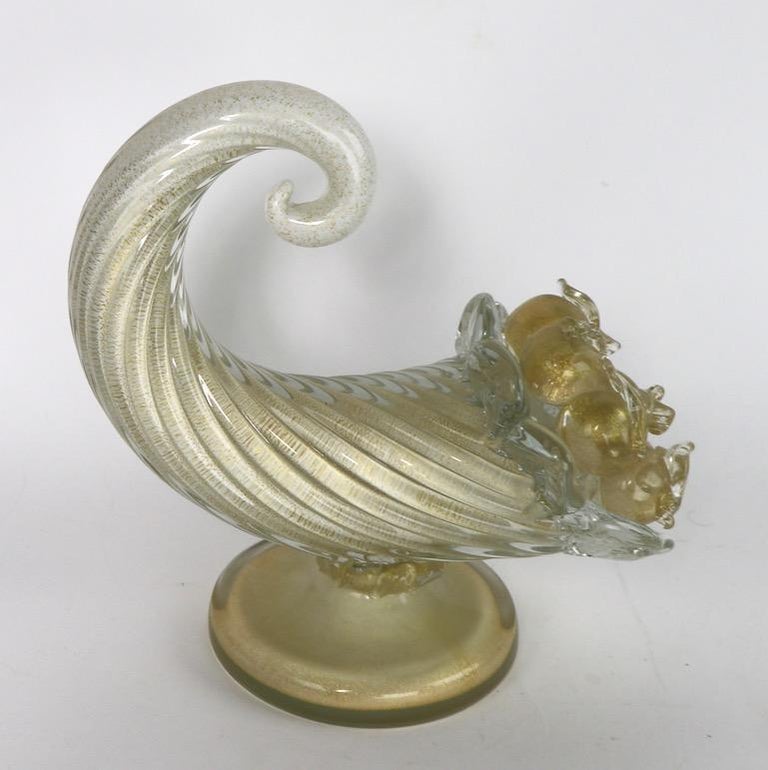 Hollywood Regency Pair of Murano Glass Cornucopia by Barovier and Toso For Sale
