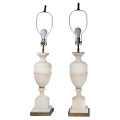 Pr. Neo Classical Carved Alabaster Table Lamps Made in Italy c 1940/50's