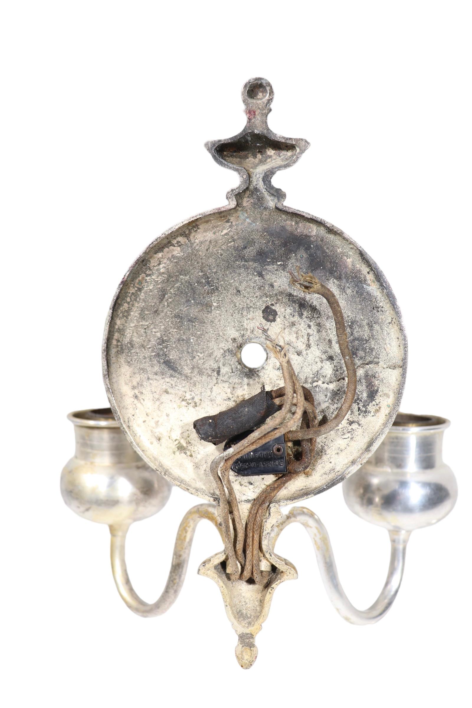 Pr.  Neo Classical Silver-Plate Sconces  For Sale 3