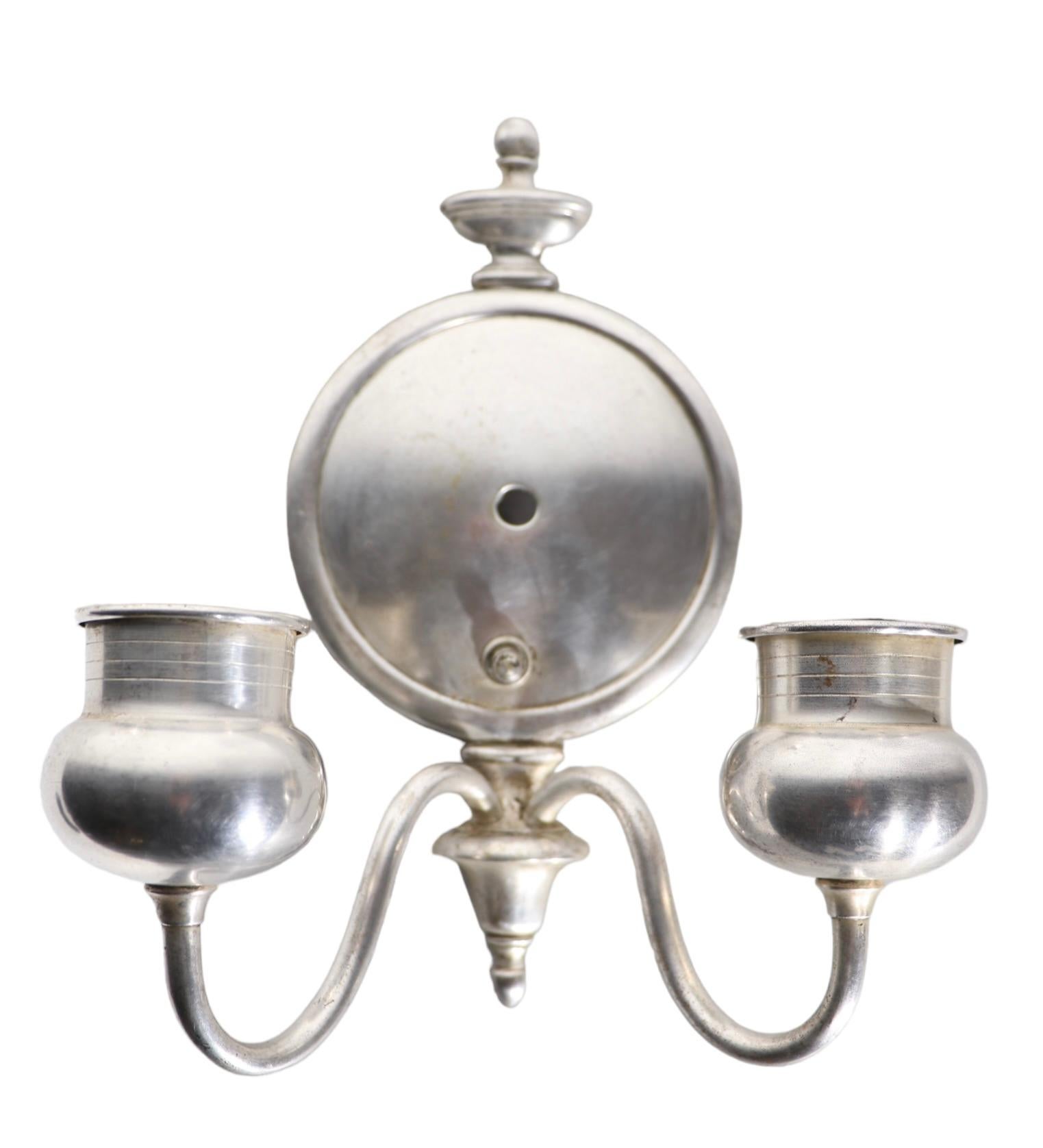 Pr.  Neo Classical Silver-Plate Sconces  For Sale 6